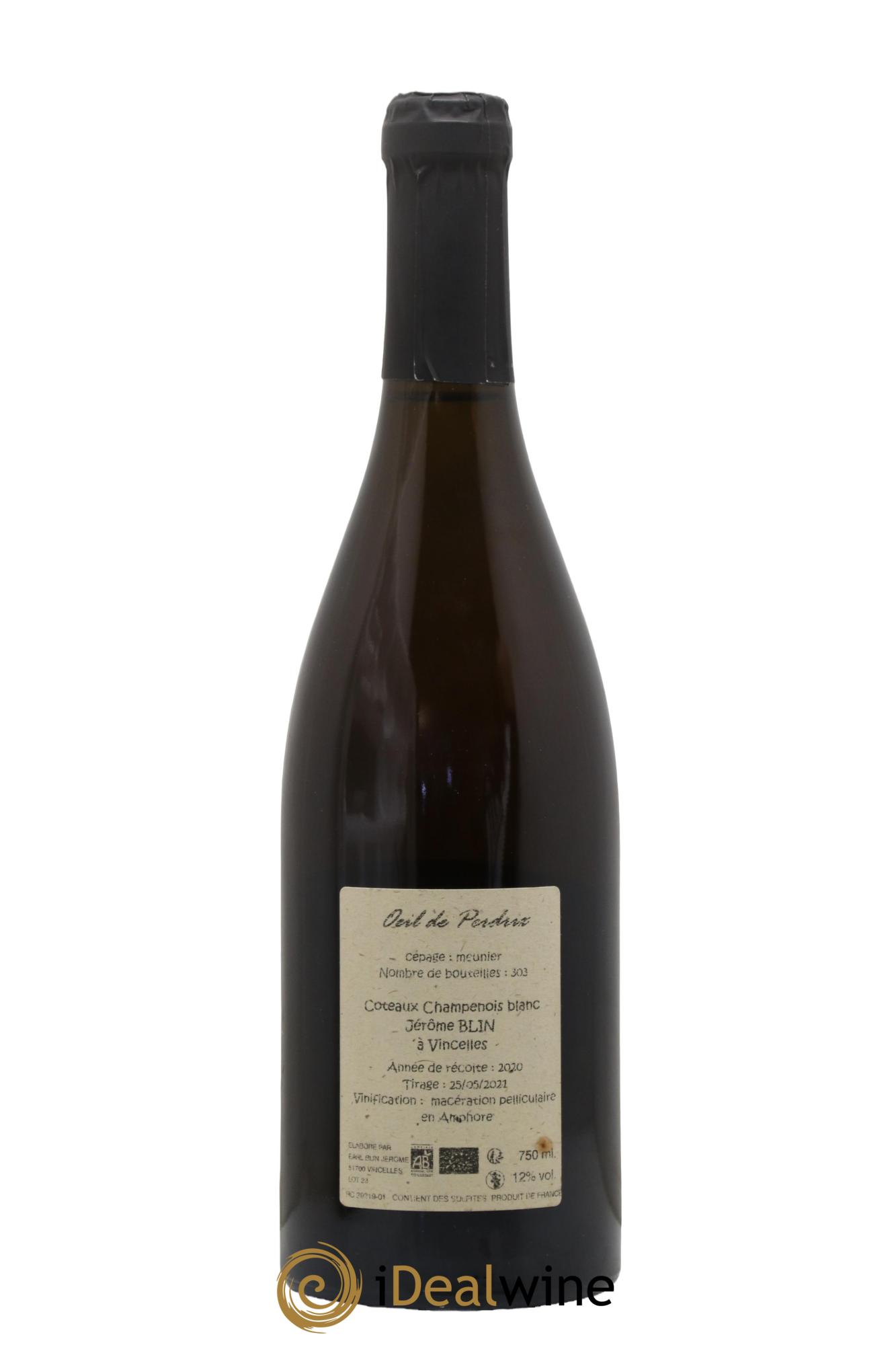 Coteaux Champenois Œil De Perdrix Jérôme Blin 2020 - Lot de 1 bouteille - 1