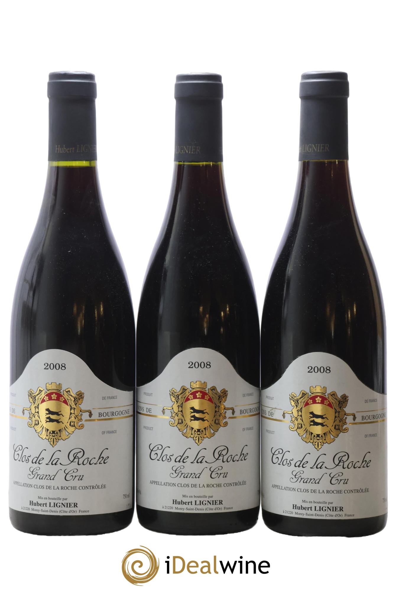 Clos de la Roche Grand Cru Hubert Lignier (Domaine) 2008 - Lot of 3 bottles - 0