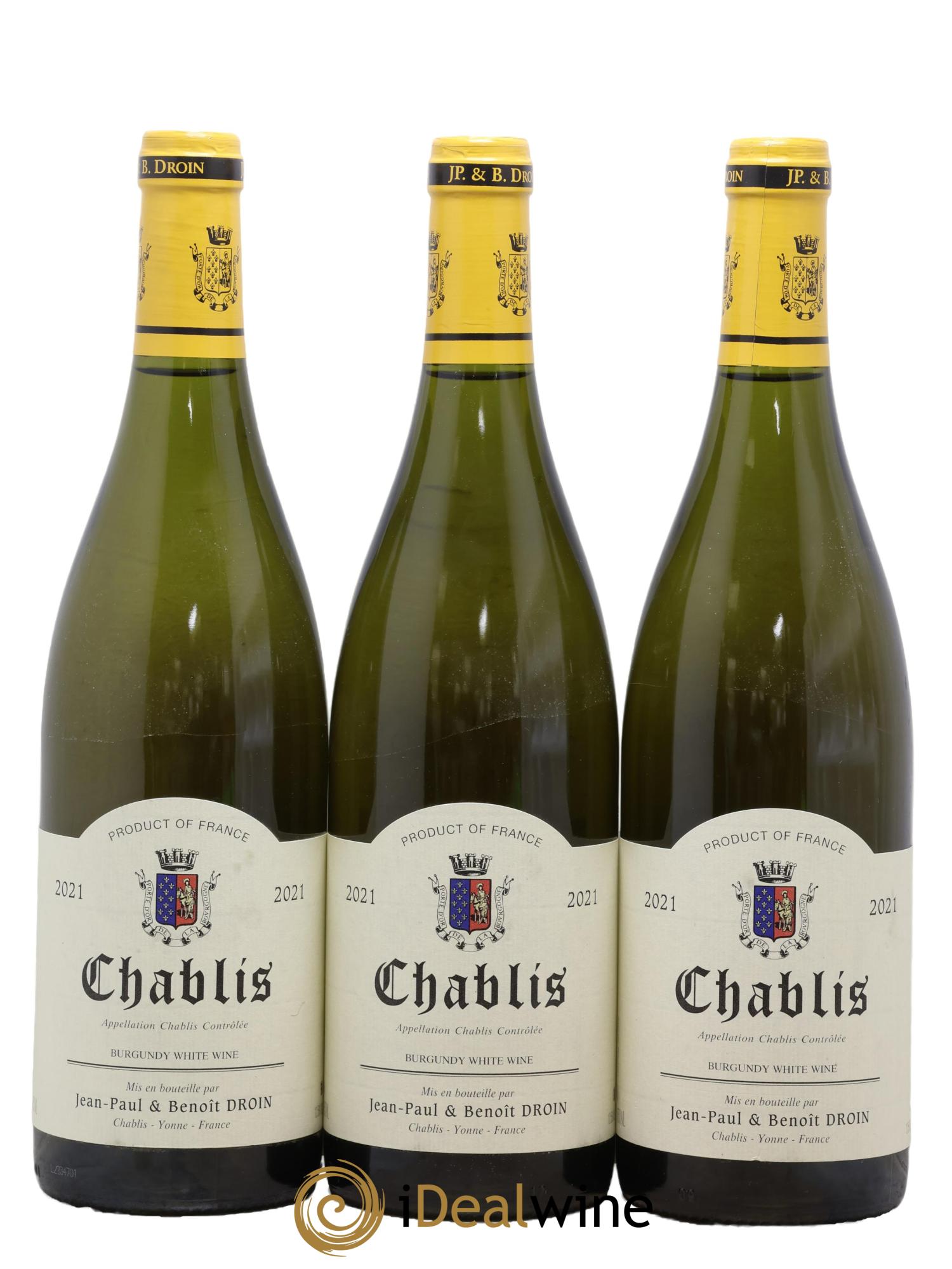 Chablis Jean-Paul & Benoît Droin (Domaine) 2021 - Lot of 3 bottles - 0