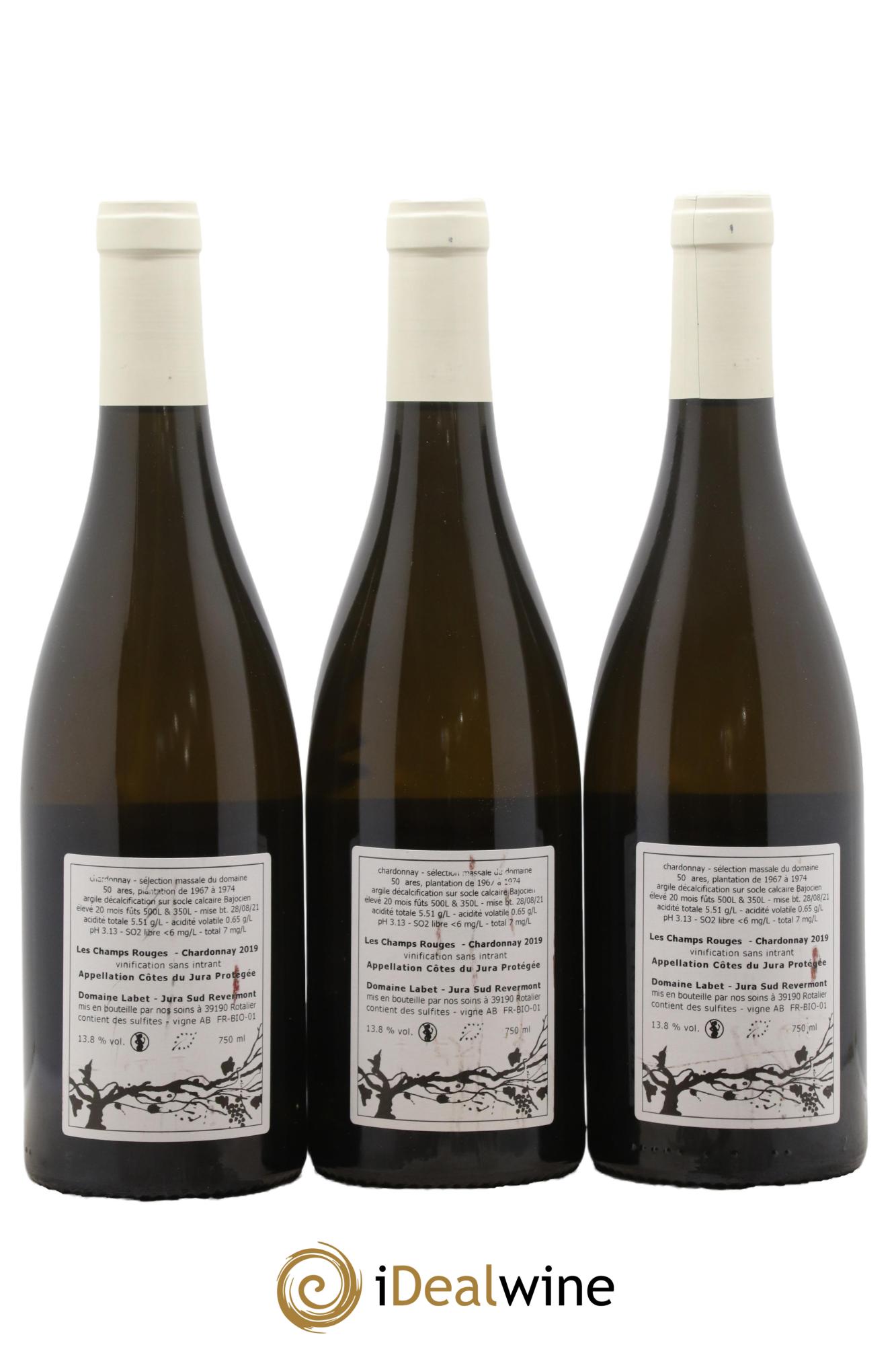 Côtes du Jura Chardonnay Les Champs Rouges Romain - Julien - Charline Labet 2019 - Lotto di 3 bottiglie - 1