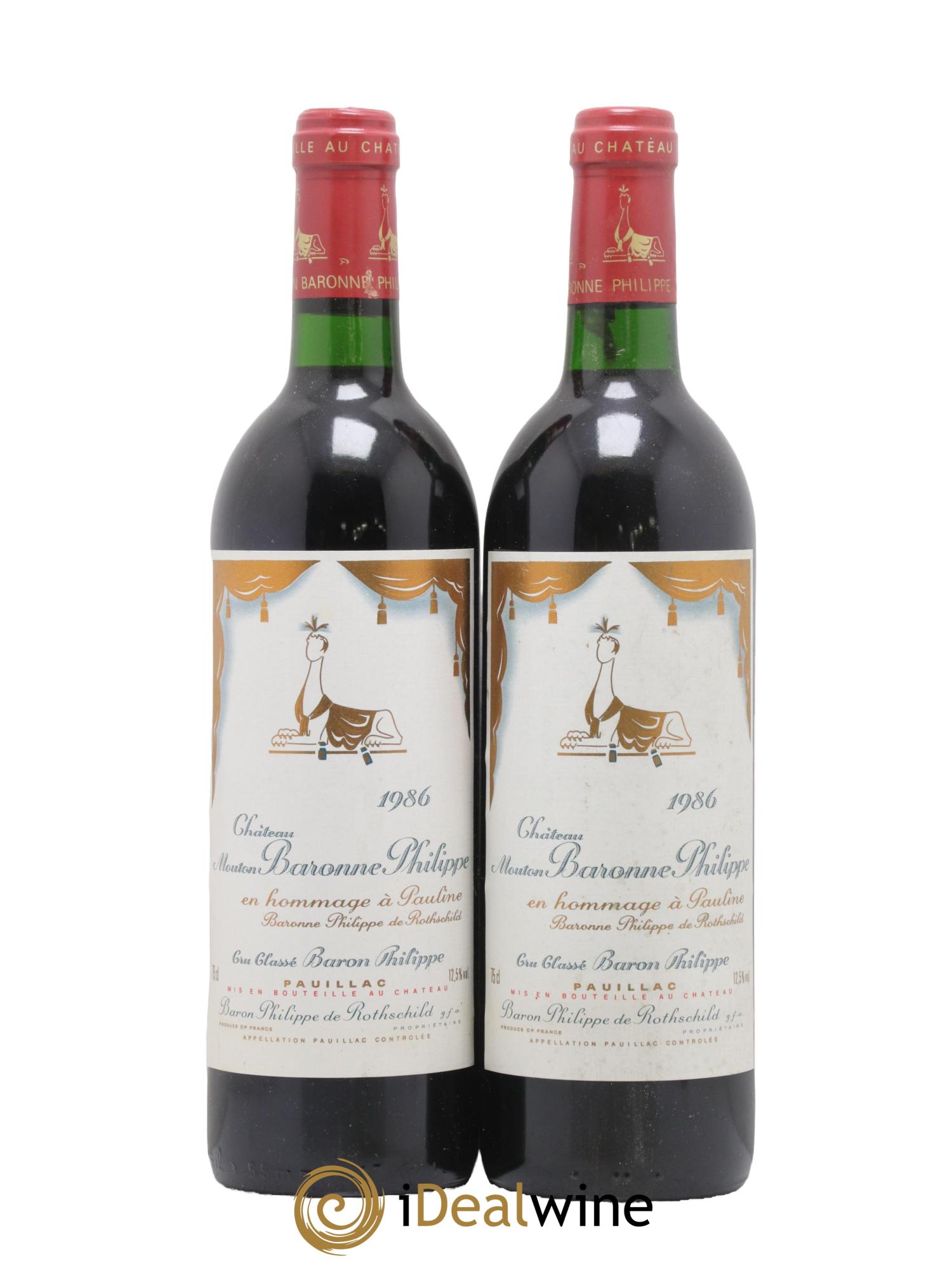 Château d' Armailhac - Mouton Baron(ne) Philippe 5ème Grand Cru Classé 1986 - Lotto di 2 bottiglie - 0
