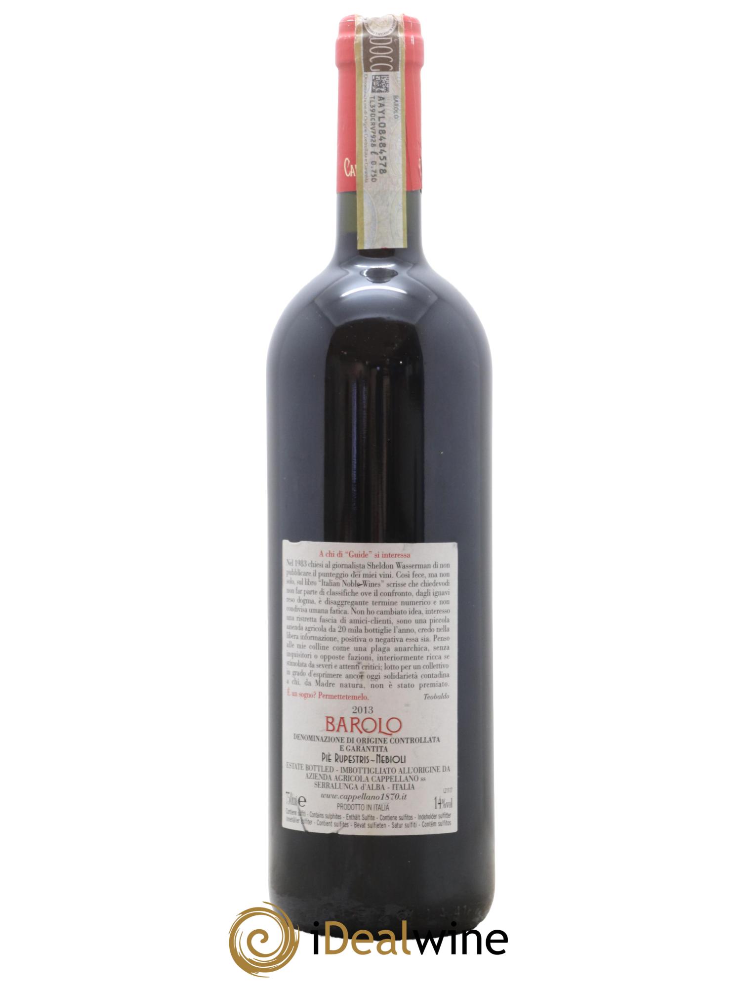 Barolo DOCG Pie Rupestris Cappellano 2013 - Lotto di 1 bottiglia - 1
