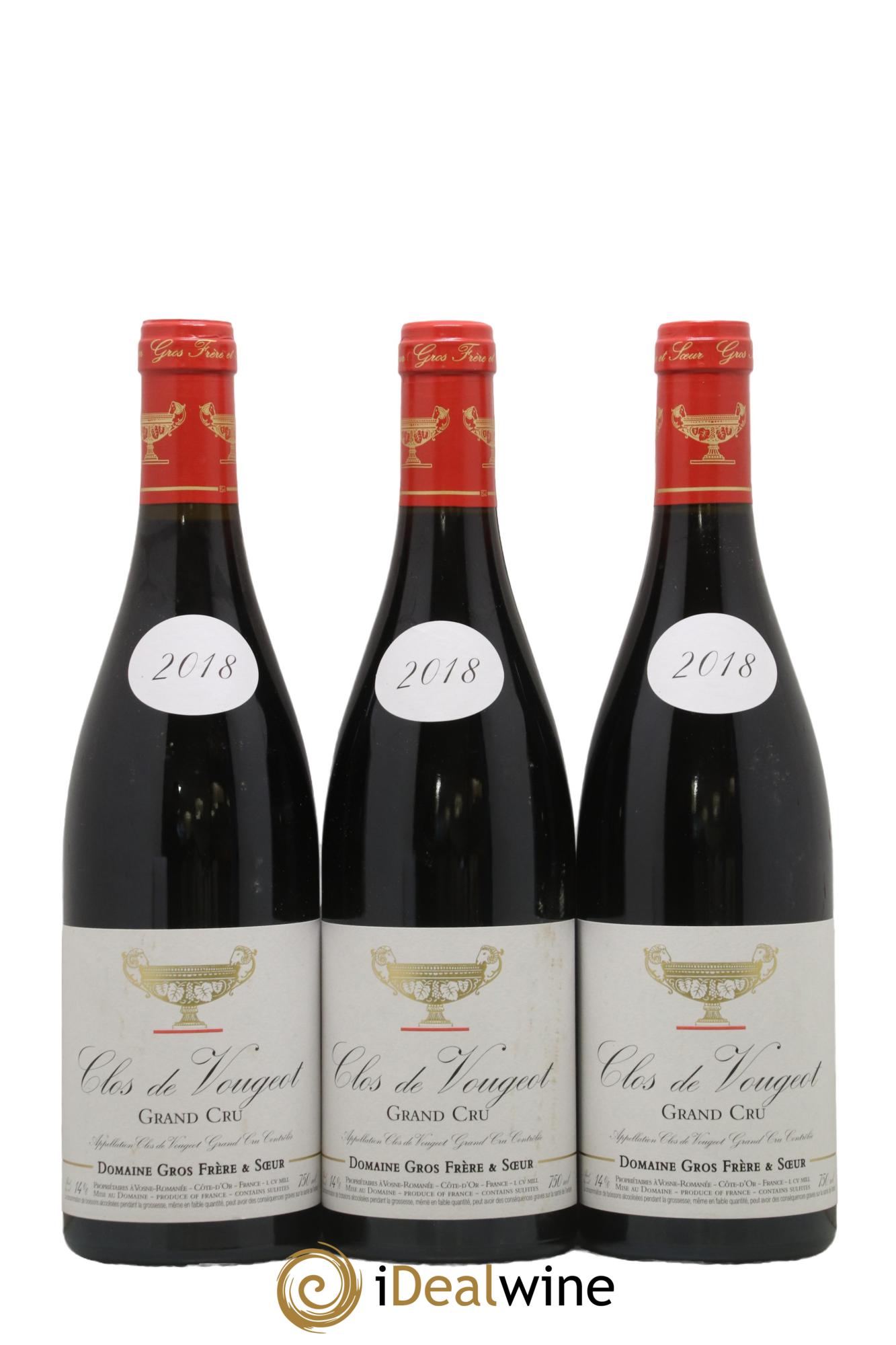 Clos de Vougeot Grand Cru Gros Frère & Soeur 2018 - Lot of 3 bottles - 0