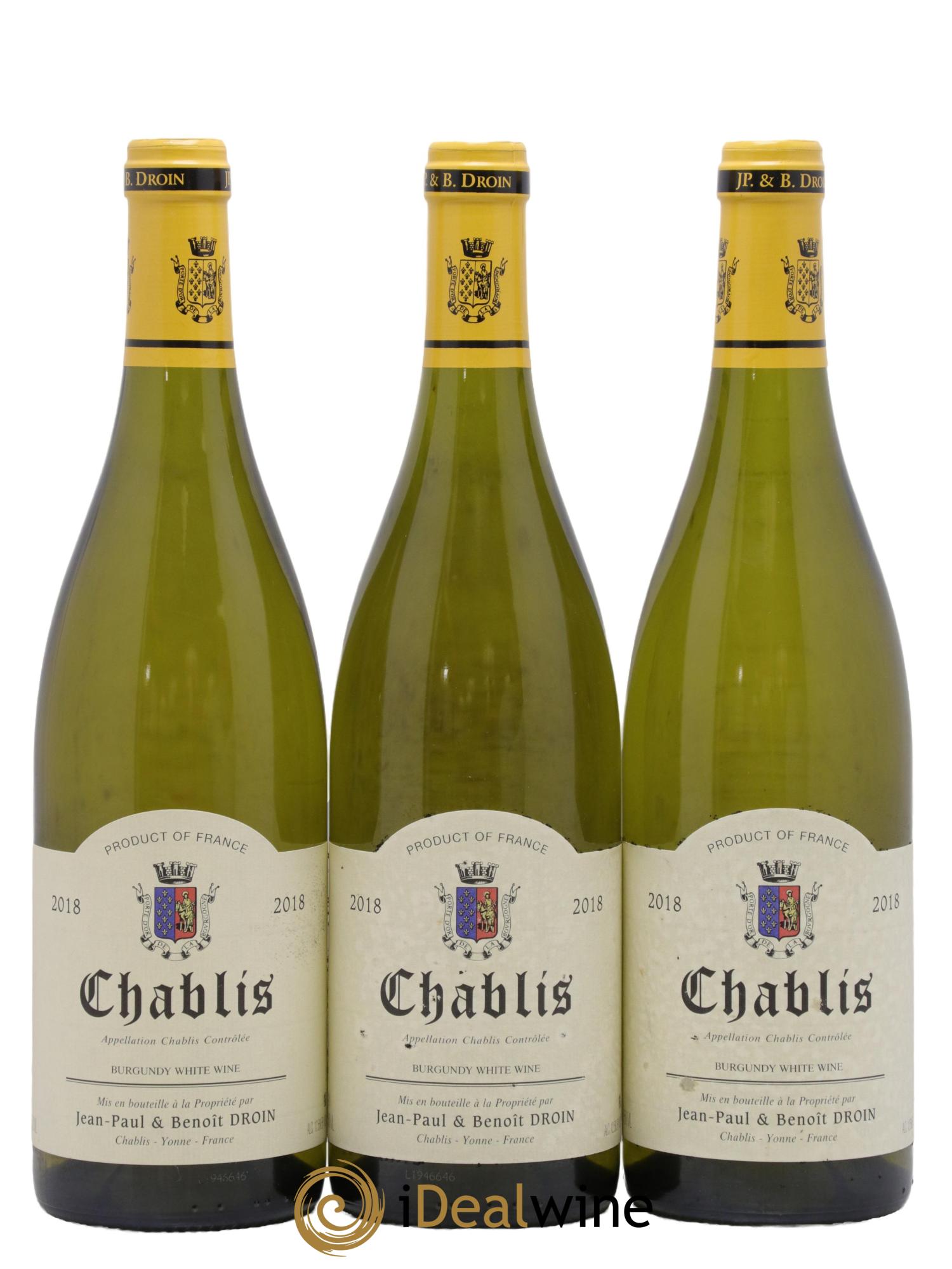 Chablis Jean-Paul & Benoît Droin (Domaine) 2018 - Lotto di 3 bottiglie - 0