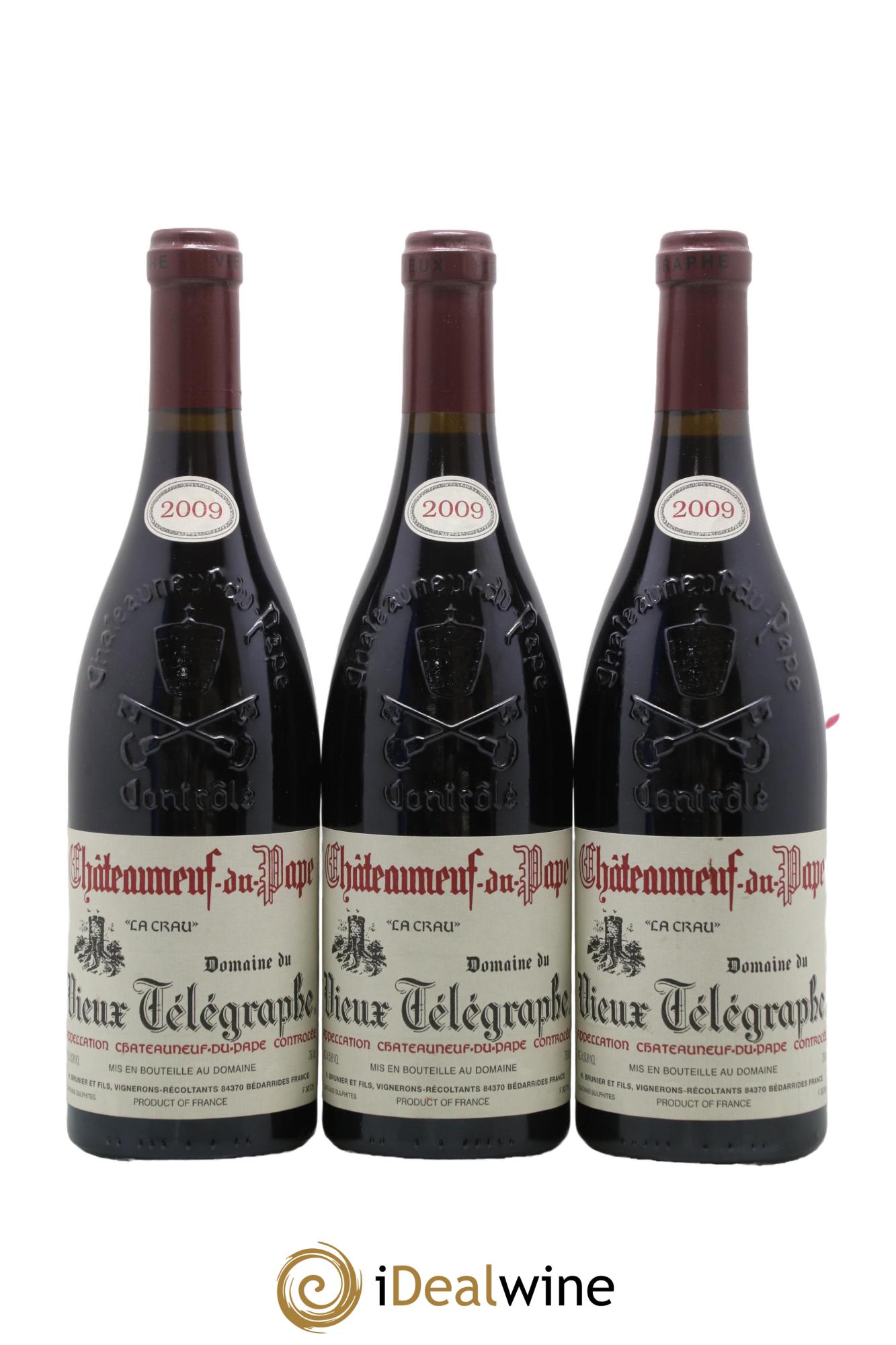 Châteauneuf-du-Pape Vieux Télégraphe (Domaine du) Vignobles Brunier  2009 - Lot de 3 bouteilles - 0