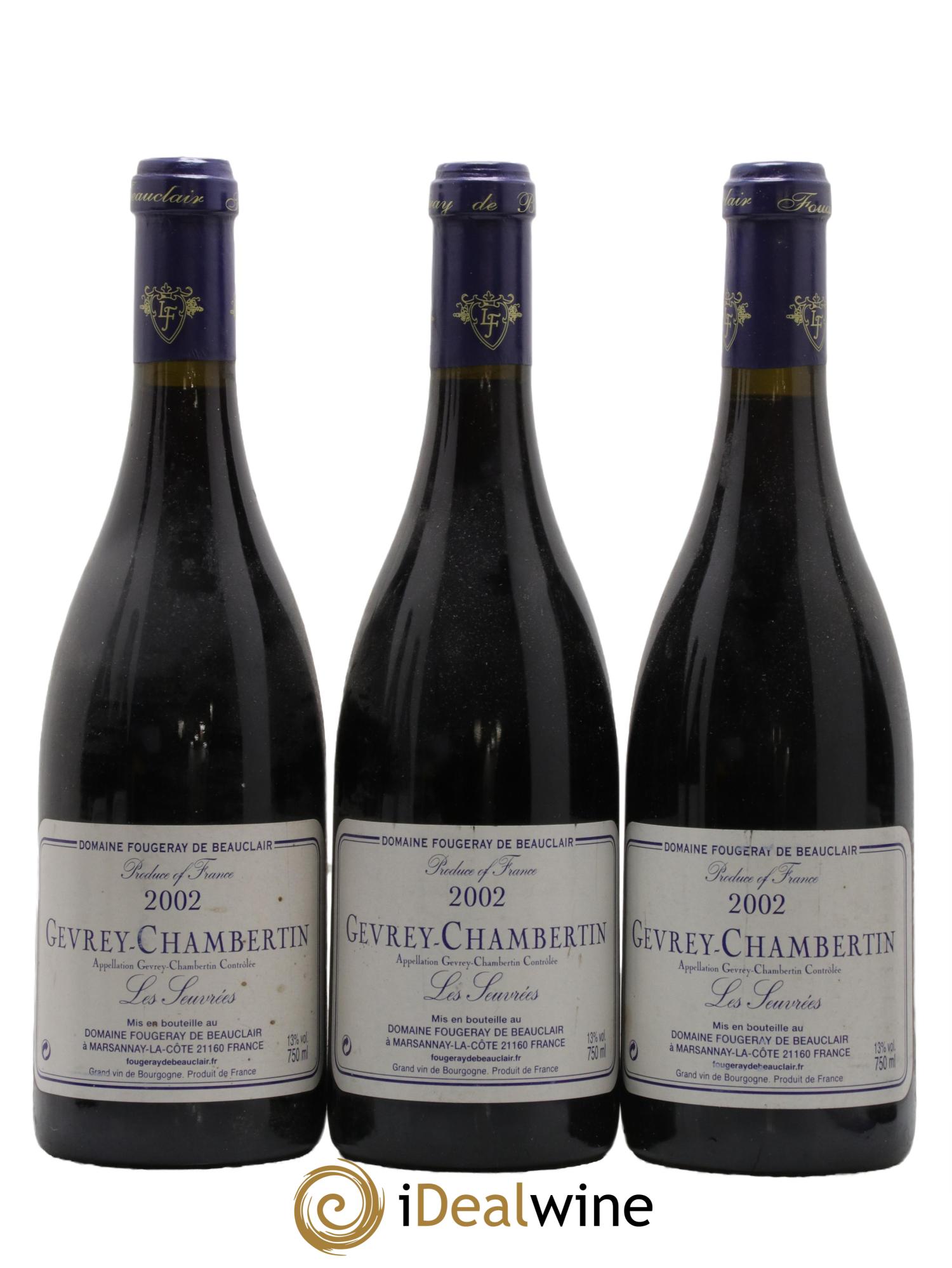 Gevrey-Chambertin Les Seuvrees Fougeray De Beauclair 2002 - Lot de 3 bouteilles - 0