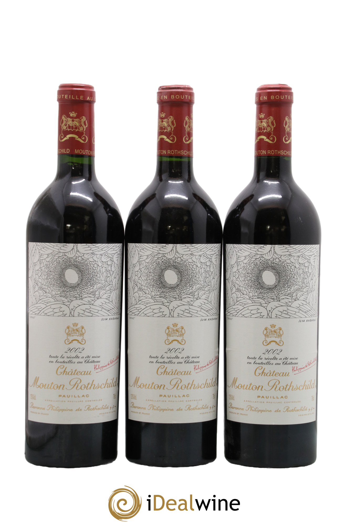 Château Mouton Rothschild 1er Grand Cru Classé 2002 - Lot de 3 bouteilles - 0