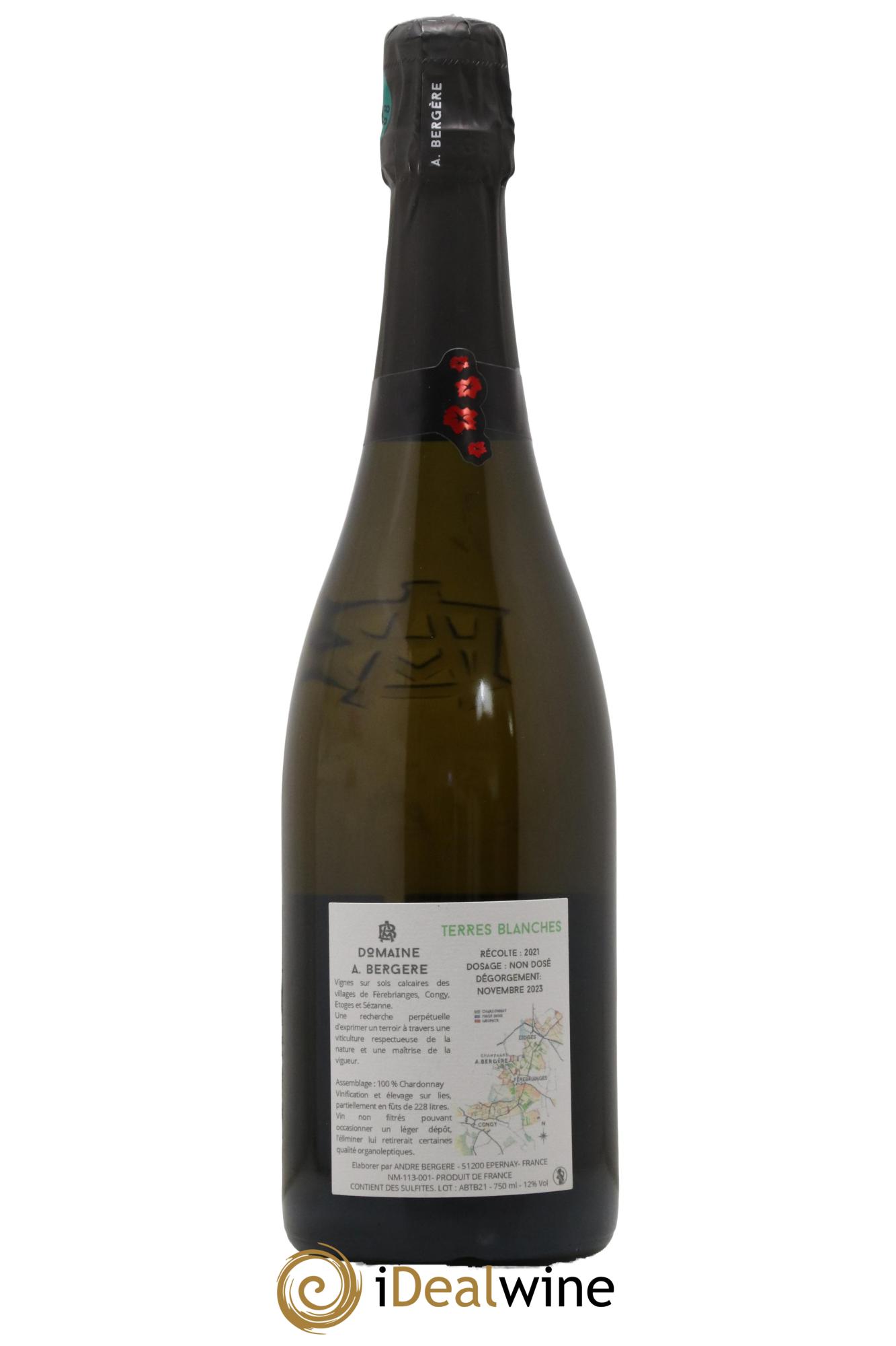 Champagne Brut Nature Blanc de Blancs Terres Blanches A. Bergère 2021 - Lot de 1 bouteille - 1
