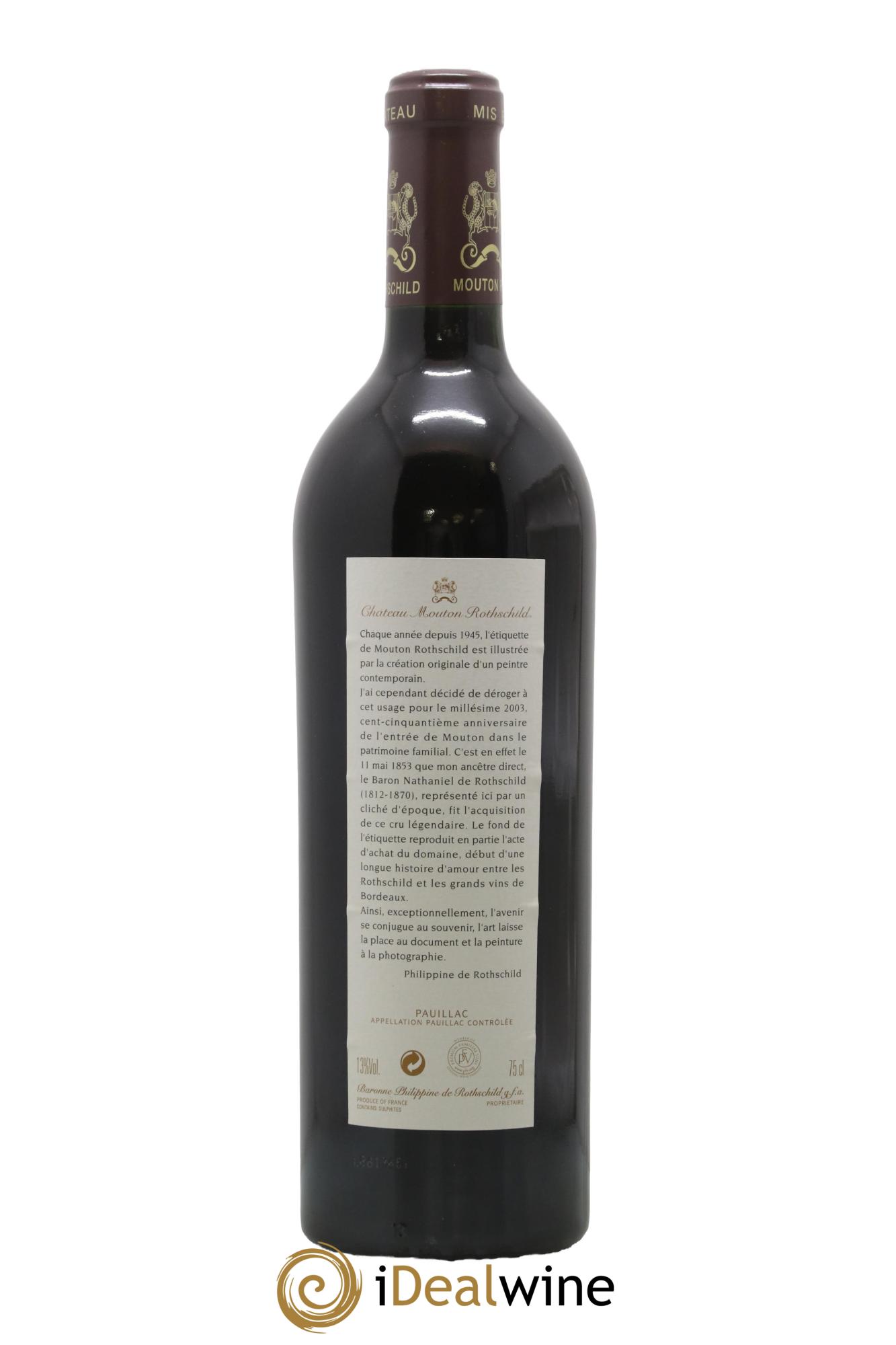 Château Mouton Rothschild 1er Grand Cru Classé 2003 - Lot de 1 bouteille - 1