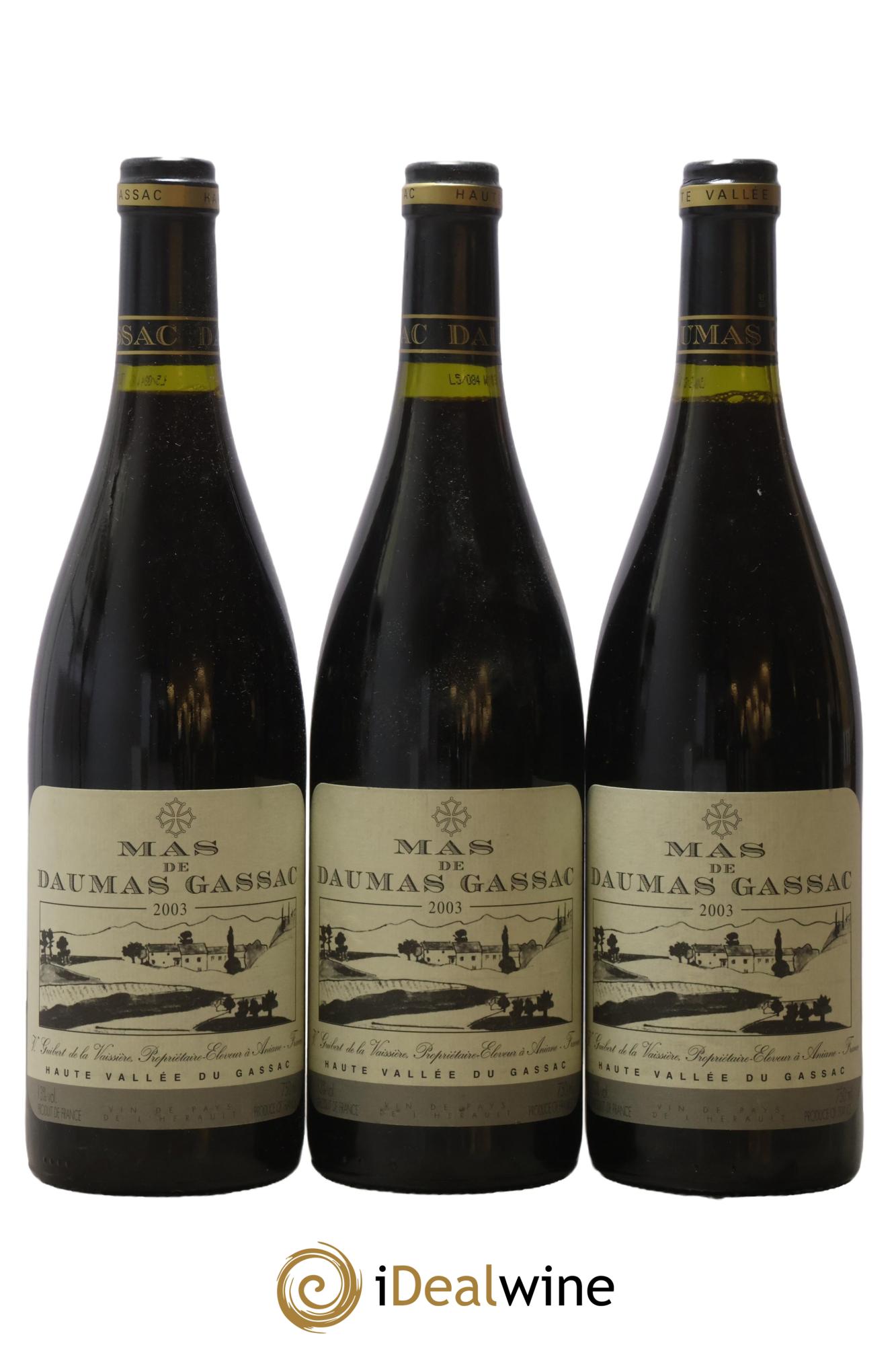 IGP St Guilhem-le-Désert - Cité d'Aniane Mas Daumas Gassac Famille Guibert de La Vaissière 2003 - Lot of 3 bottles - 0