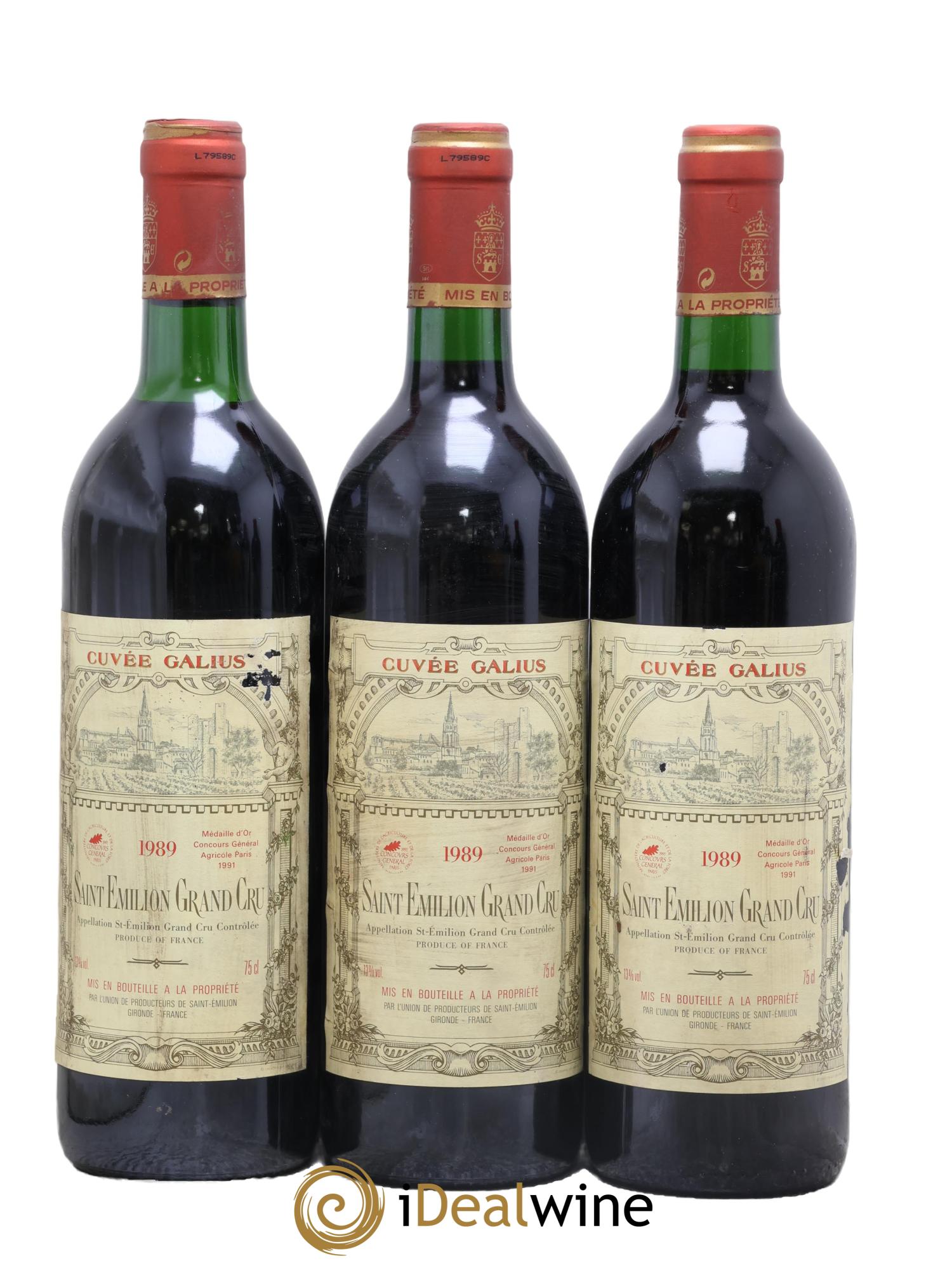 Saint-Émilion Grand Cru Cuvée Galius Union Producteurs de Saint Emilion 1989 - Lot de 3 bouteilles - 0