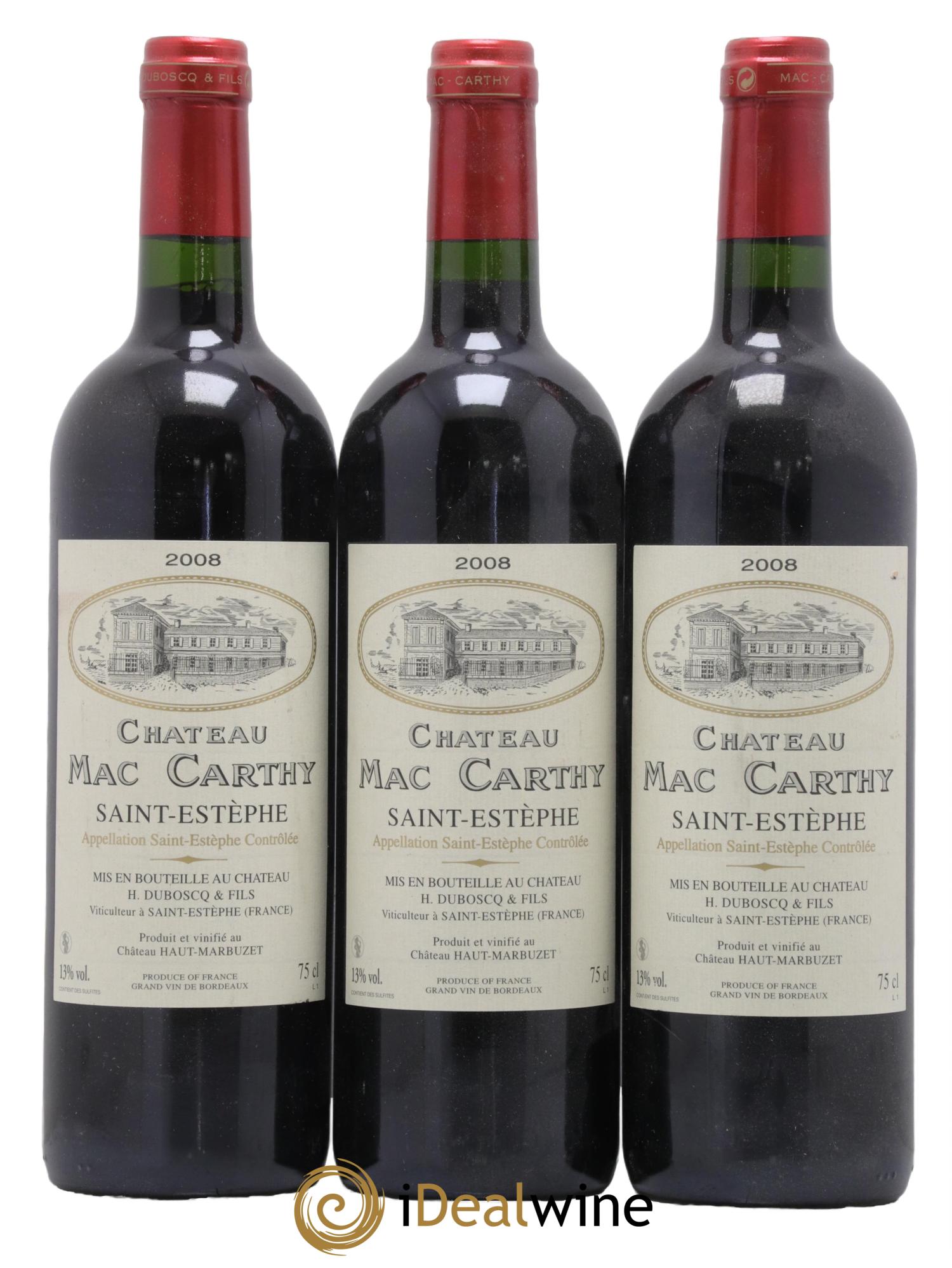 Saint-Estèphe Chateau Mac Carthy 2008 - Lot de 3 bouteilles - 0