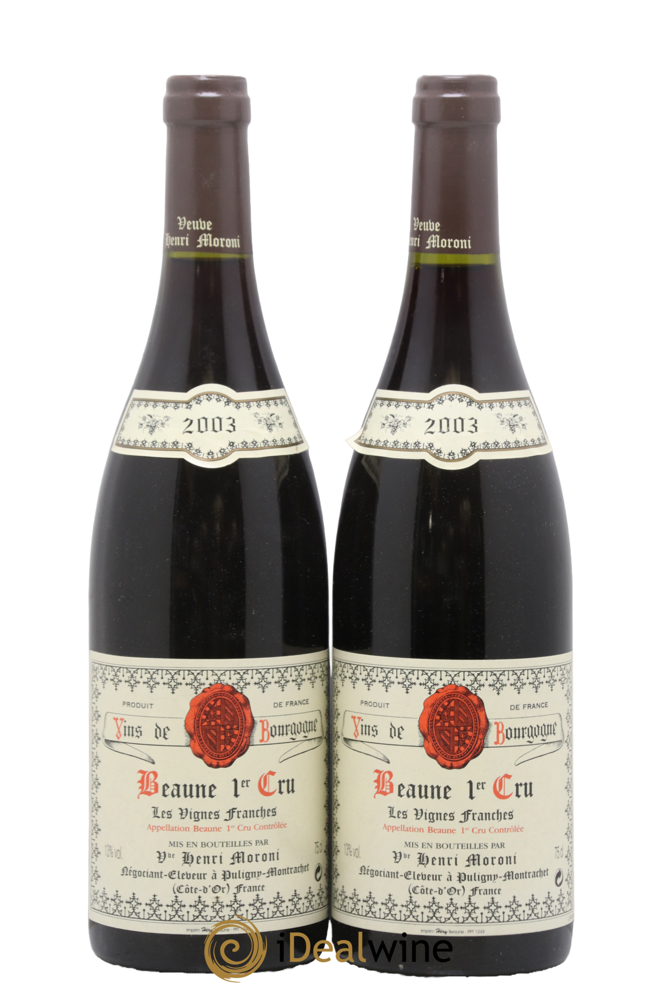 Beaune 1er Cru Les Vignes Franches Domaine Henri Moroni 2003 - Posten von 2 Flaschen - 0