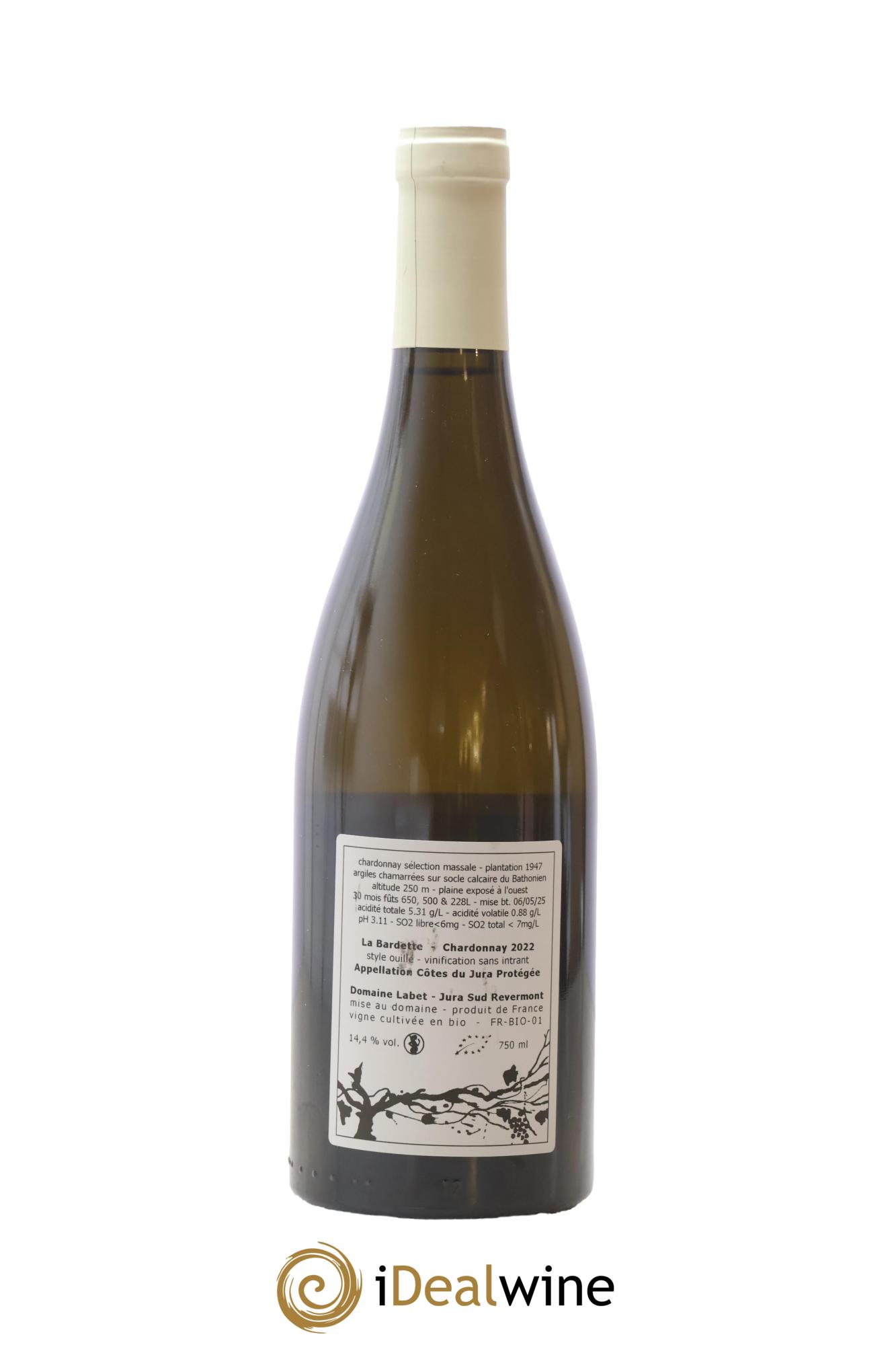 Côtes du Jura Chardonnay La Bardette Romain - Julien - Charline Labet 2022 - Lot de 1 bouteille - 1