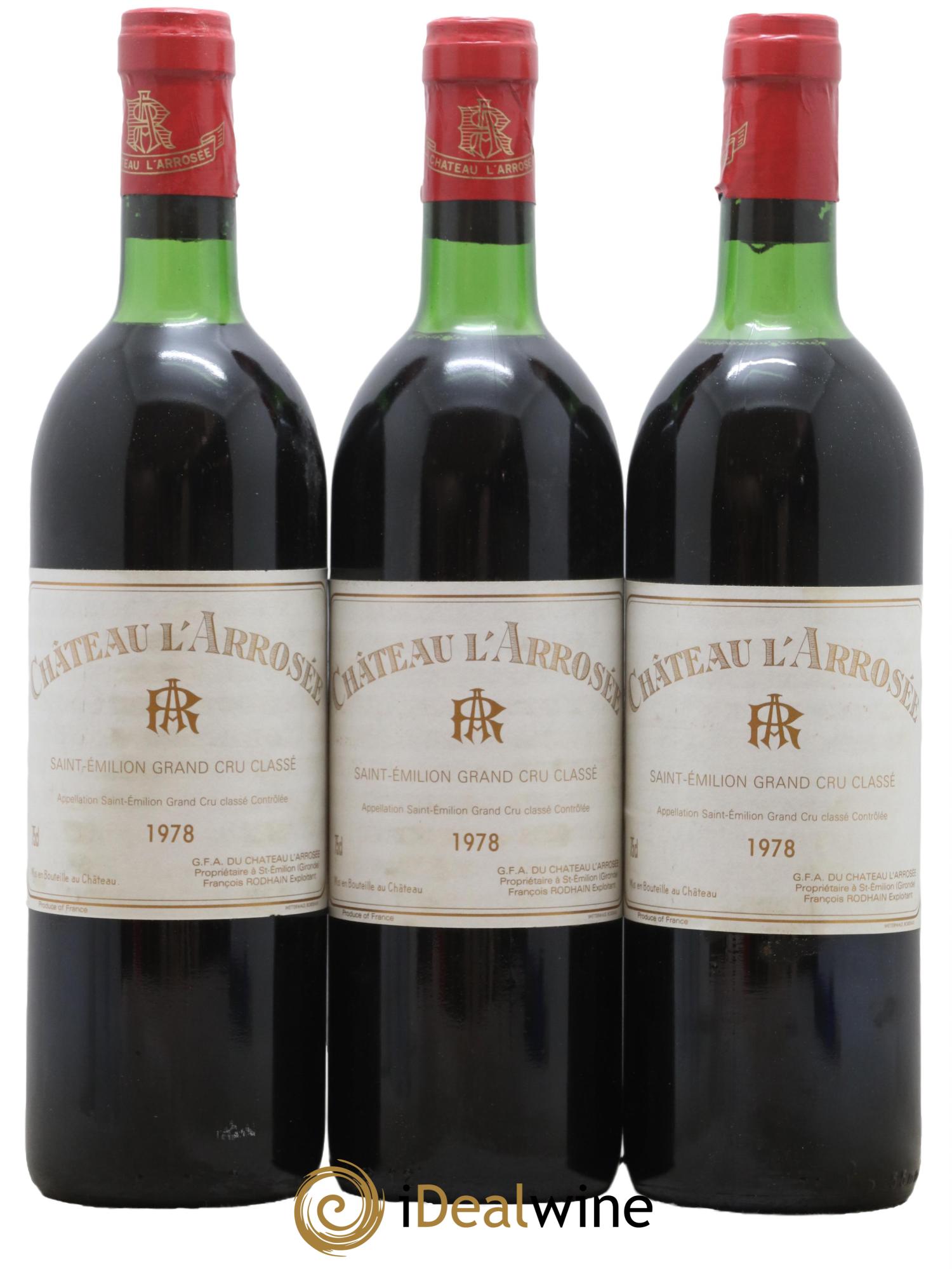Château l' Arrosée Grand Cru Classé 1978 - Lot de 3 bouteilles - 0