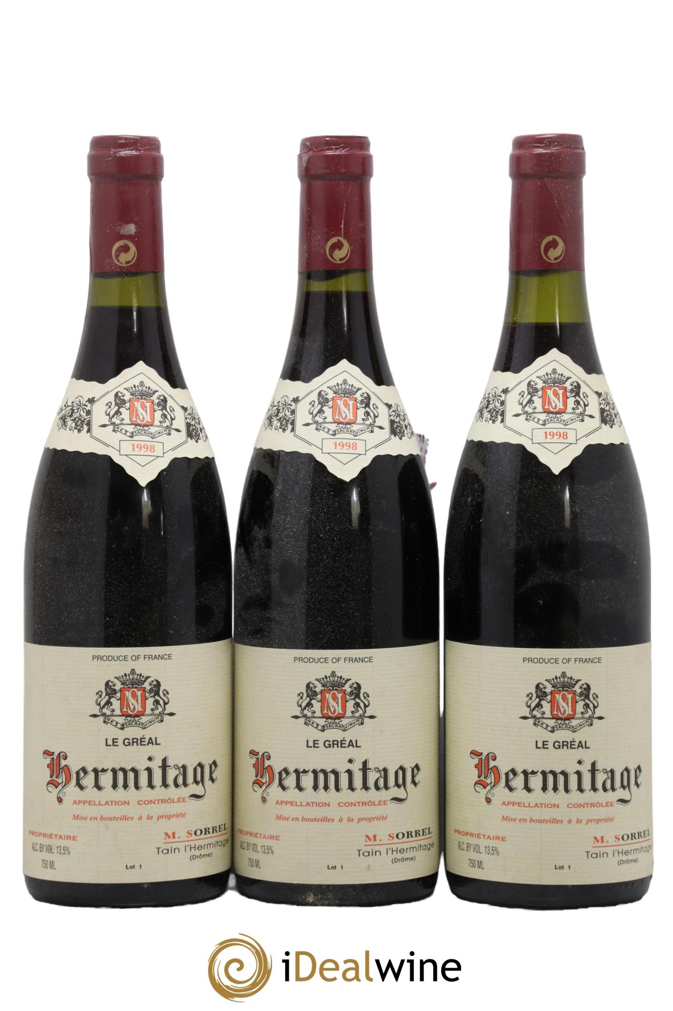 Hermitage Le Gréal Marc Sorrel 1998 - Lot de 3 bouteilles - 0