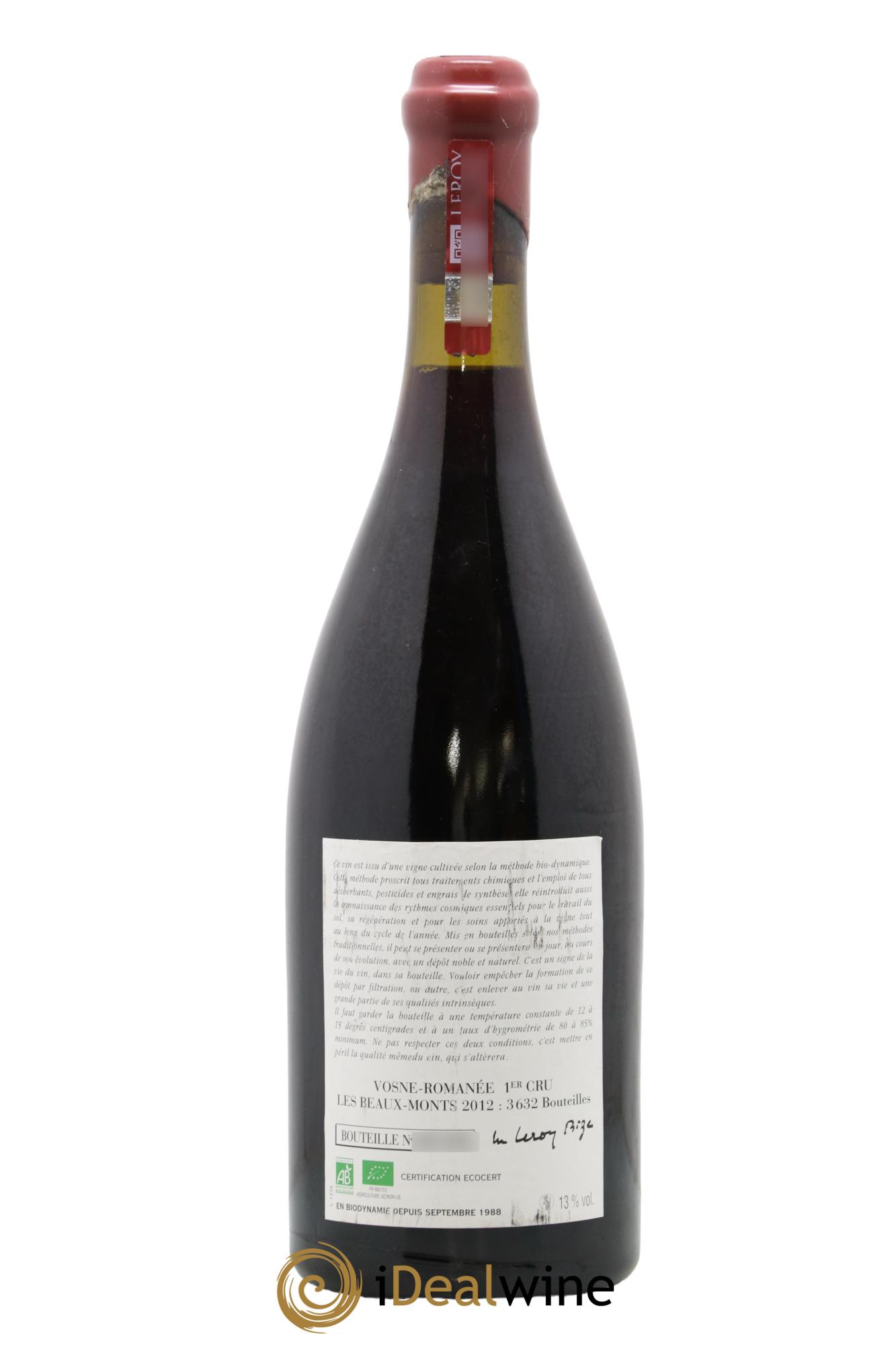 Vosne-Romanée 1er Cru Les Beaux-Monts Leroy (Domaine) 2012 - Lot de 1 bouteille - 1