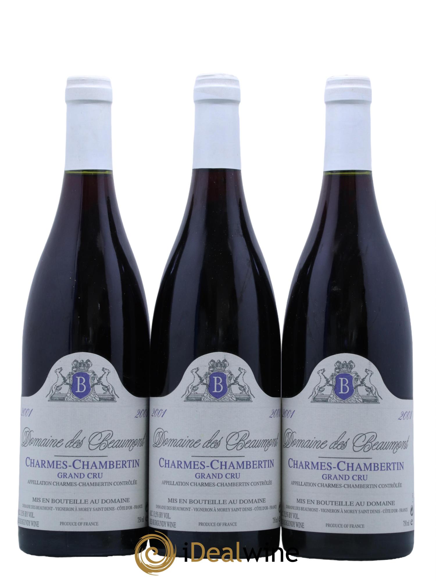 Charmes-Chambertin Grand Cru Domaine Louis des Beaumonts 2001 - Lot de 3 bouteilles - 0