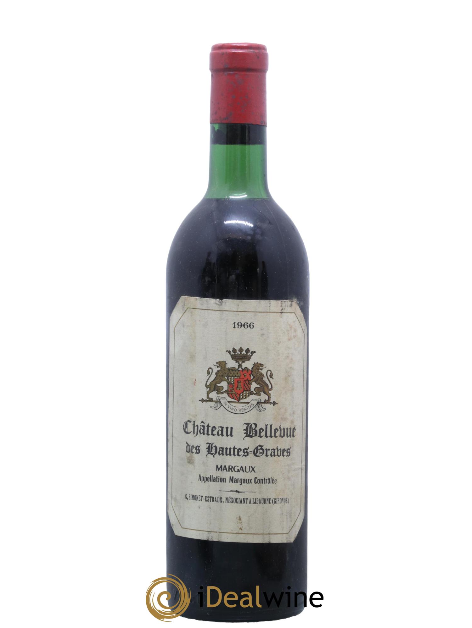 Bordeaux Margaux Chateau Bellevue des Hautes Grave 1966 - Lot of 1 bottle - 0