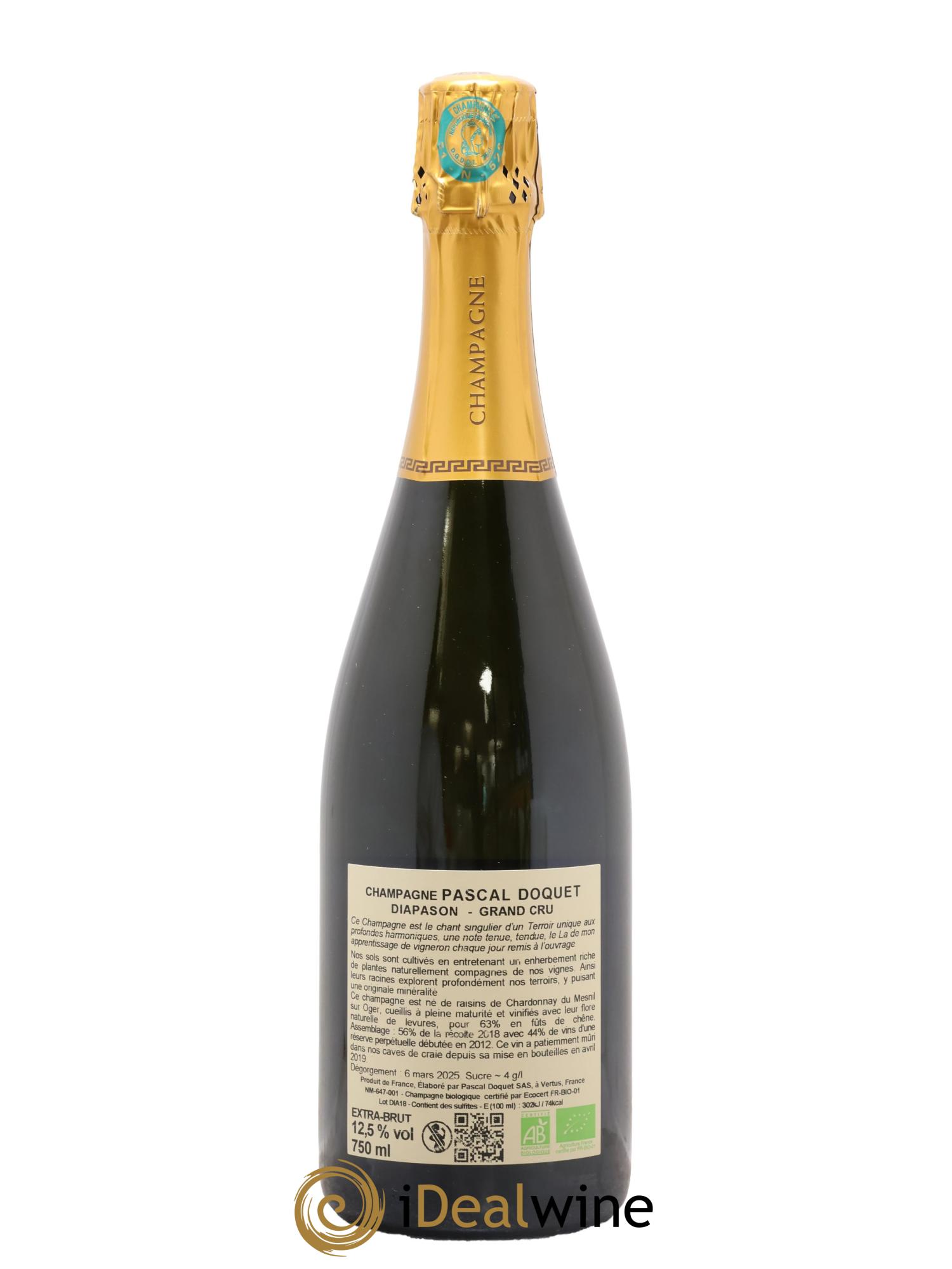Champagne Grand Cru Extra-Brut Blanc De Blancs Diapason Pascal Doquet - Lot of 1 bottle - 1