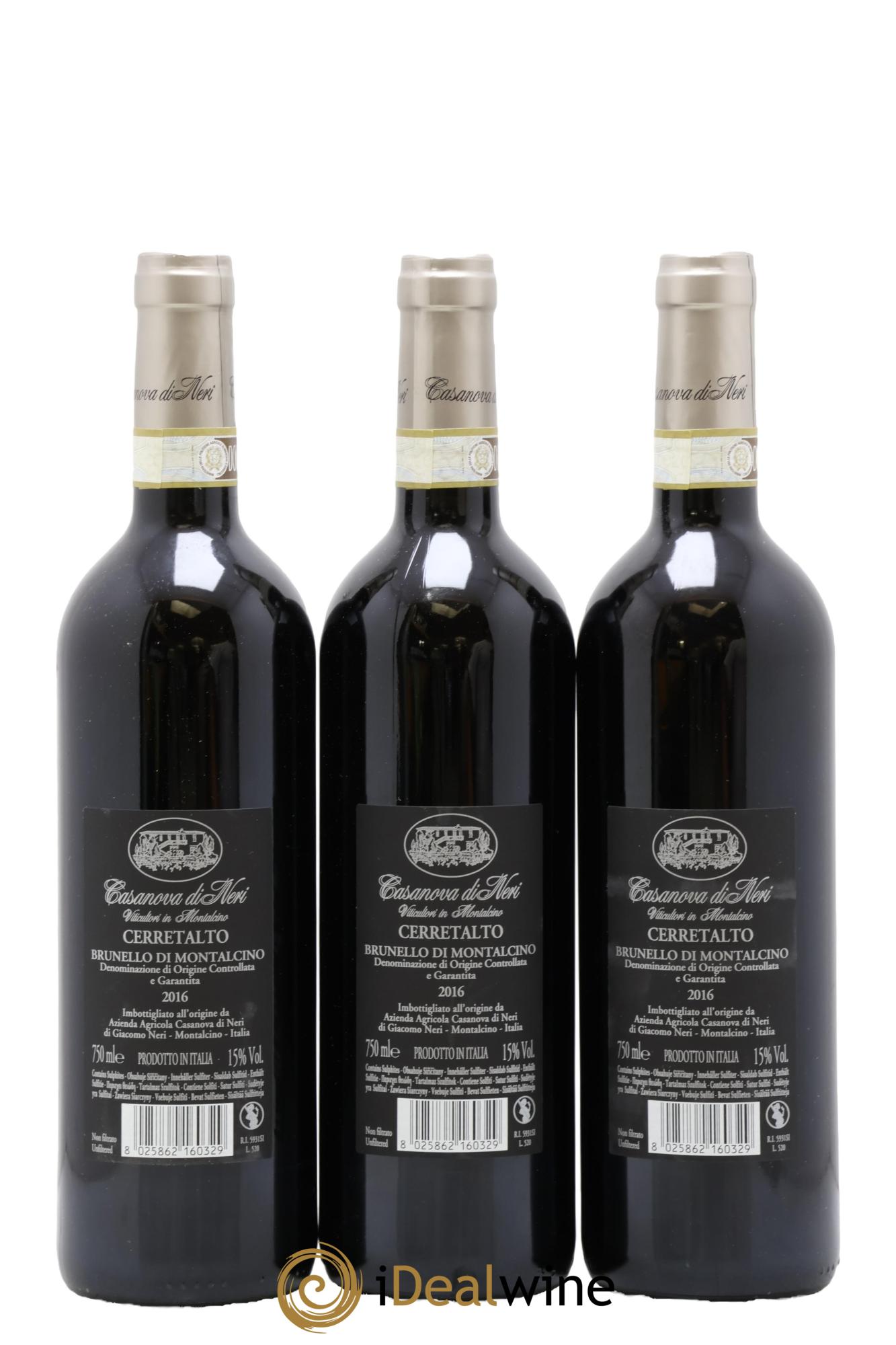 Brunello di Montalcino DOCG Cerretalto Casanova di Neri - Giacomo Neri 2016 - Lot de 3 bouteilles - 1