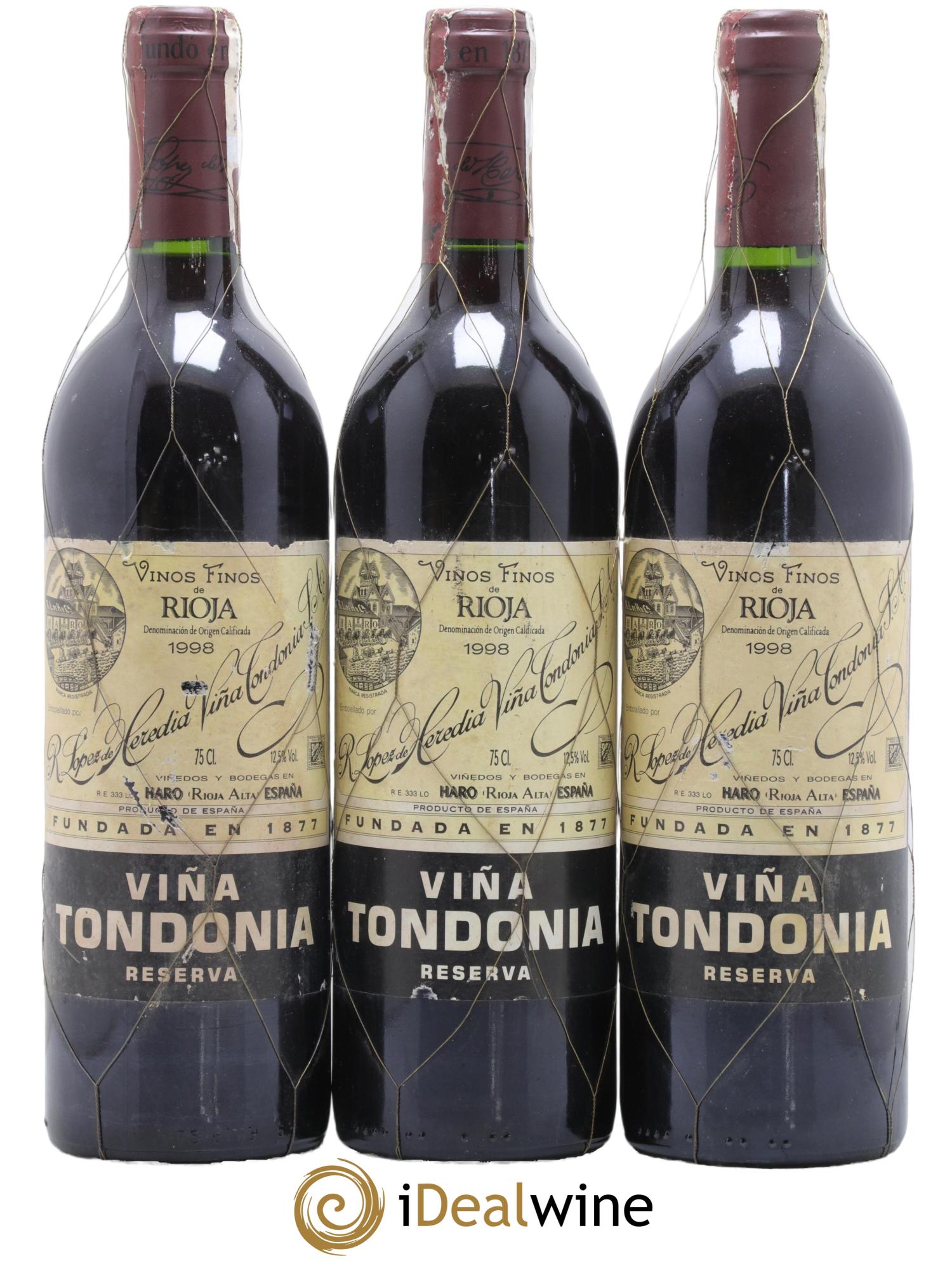 Rioja DOCA Reserva Vina Tondonia R. Lopez de Heredia 1998 - Lot de 3 bouteilles - 0