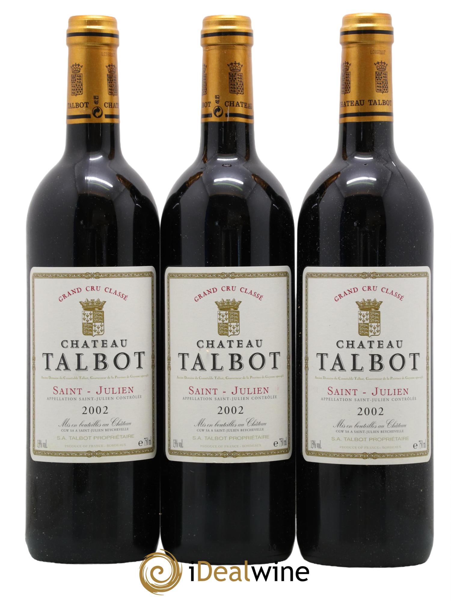 Château Talbot 4ème Grand Cru Classé 2002 - Lot de 3 bouteilles - 0