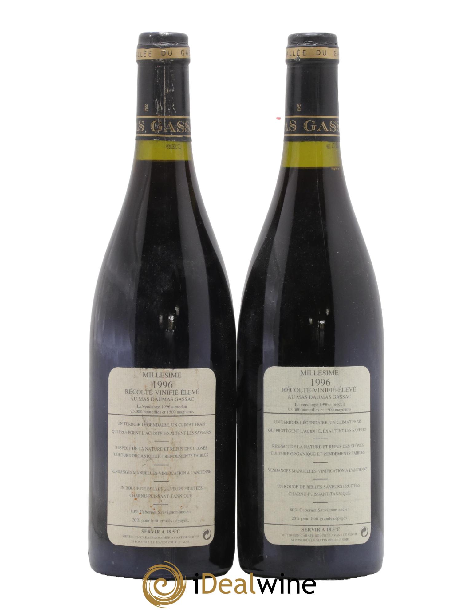 IGP St Guilhem-le-Désert - Cité d'Aniane Mas Daumas Gassac Famille Guibert de La Vaissière 1996 - Lot de 2 bouteilles - 1