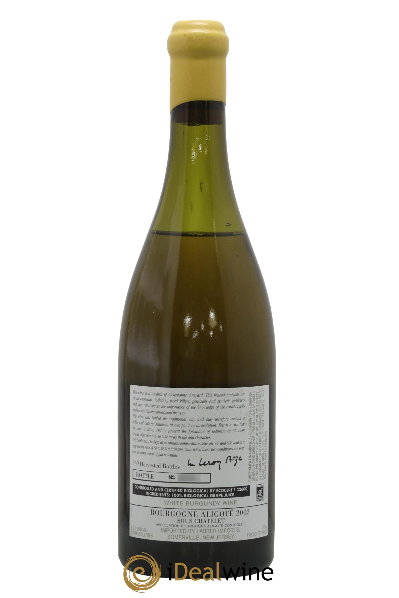 Bourgogne Aligoté Sous Chatelet d'Auvenay (Domaine) 2003 - Lot of 1 bottle - 1