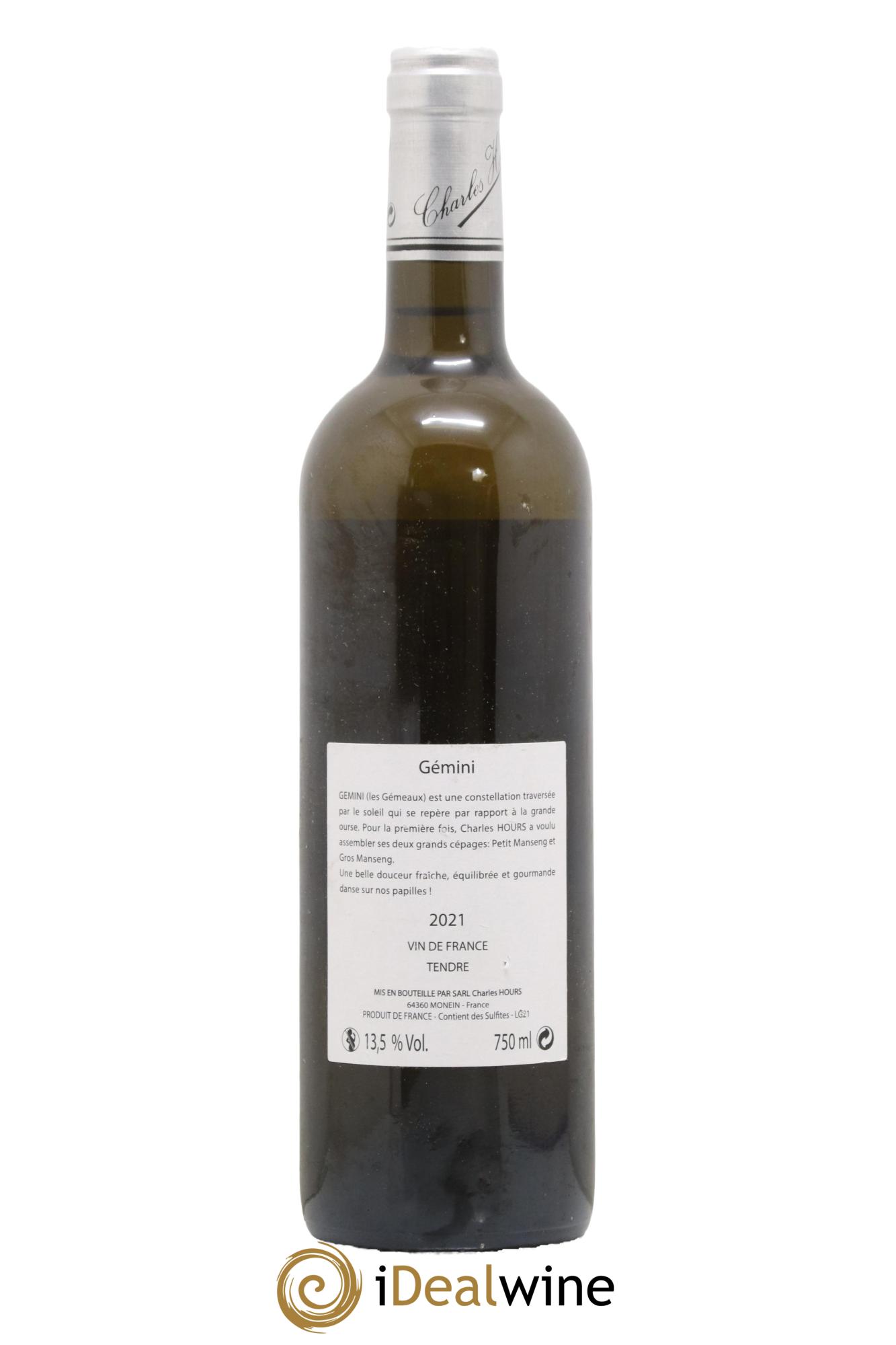Vin de France Tendre Gemini Charles Hours 2021 - Lot de 1 bouteille - 1