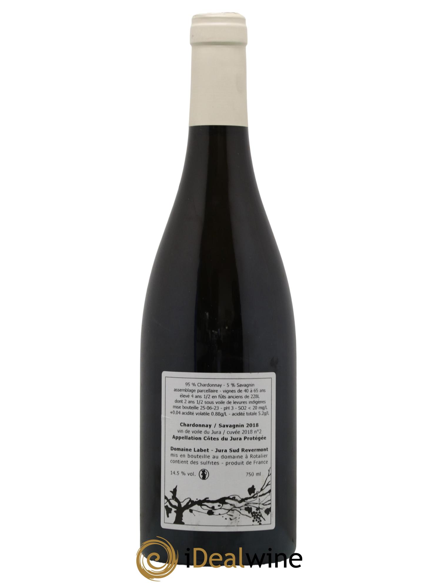 Côtes du Jura Vin de Voile Chardonnay-Savagnin cuvée de garde Romain - Julien - Charline Labet 2018 - Lot de 1 bouteille - 1