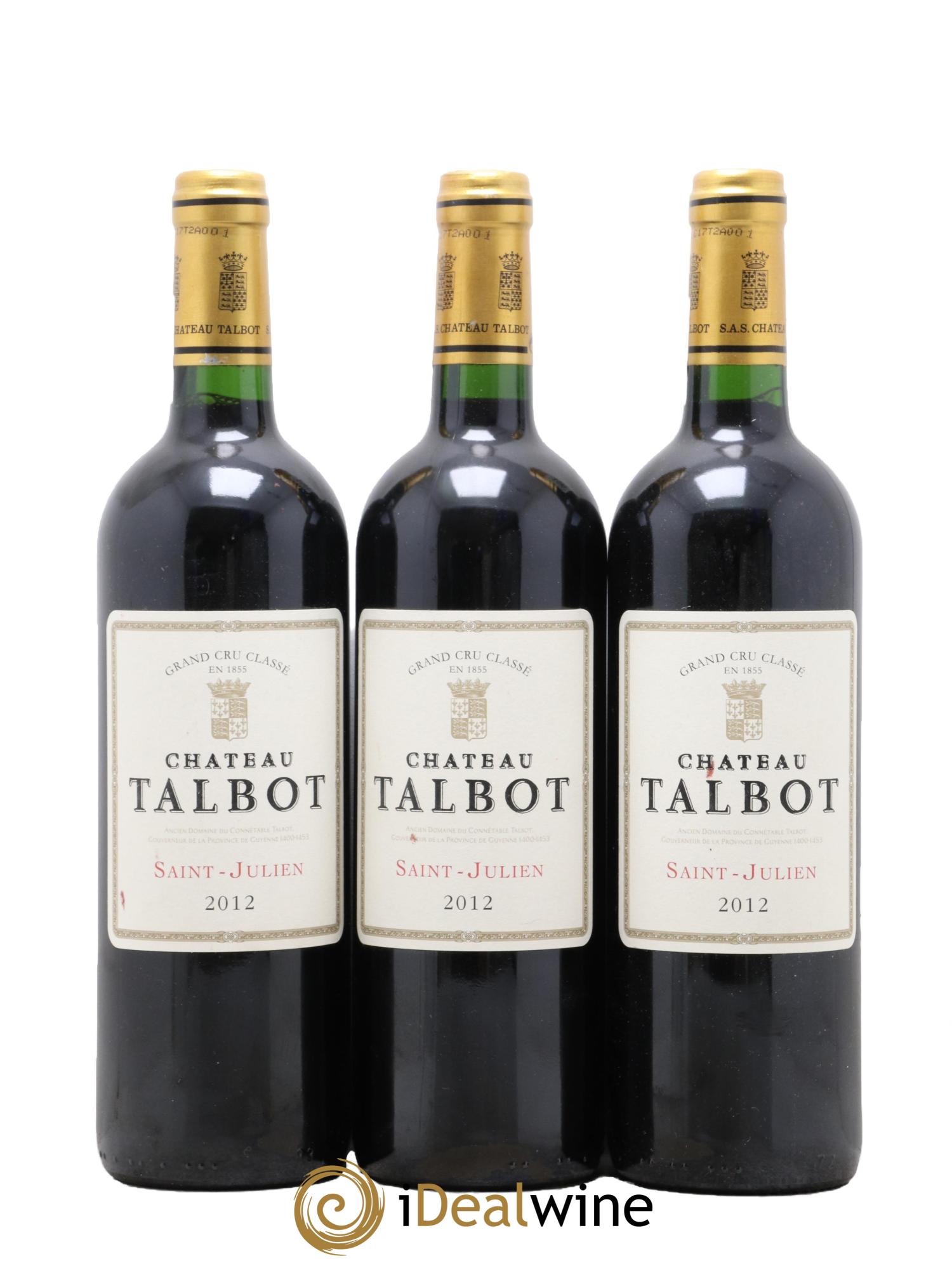 Château Talbot 4ème Grand Cru Classé 2012 - Lotto di 3 bottiglie - 0