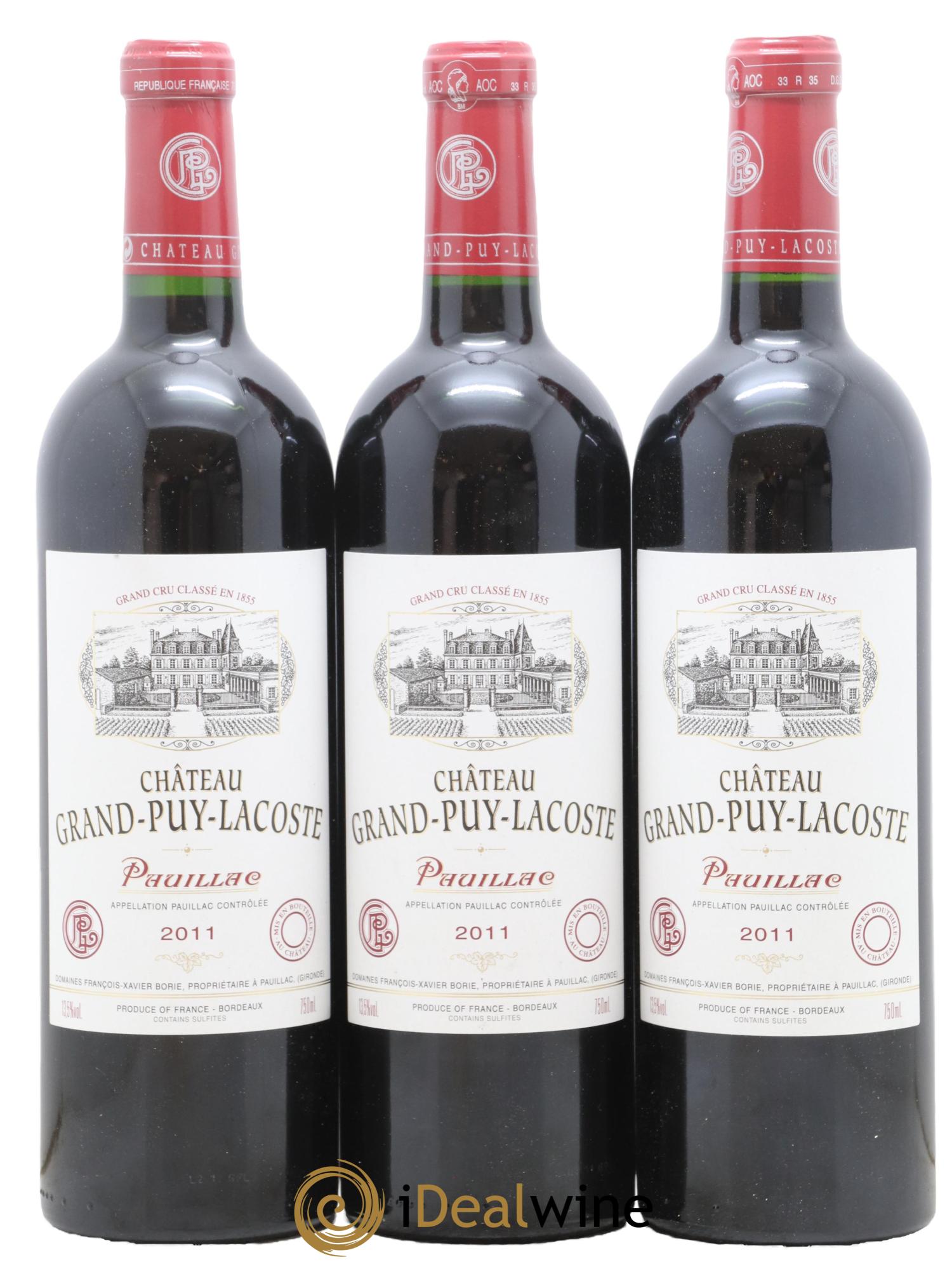 Château Grand Puy Lacoste 5ème Grand Cru Classé 2011 - Lot de 3 bouteilles - 0