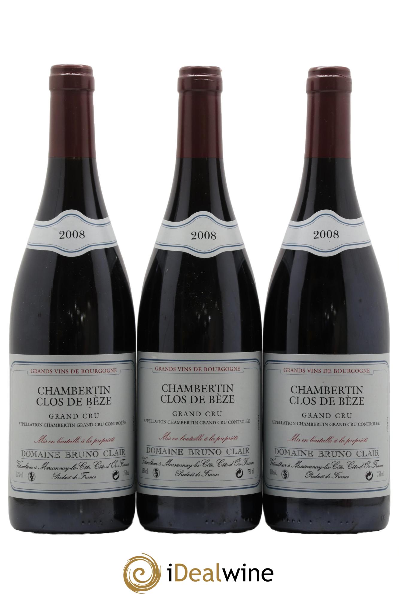 Chambertin Clos de Bèze Grand Cru Bruno Clair (Domaine) 2008 - Lot de 3 bouteilles - 0