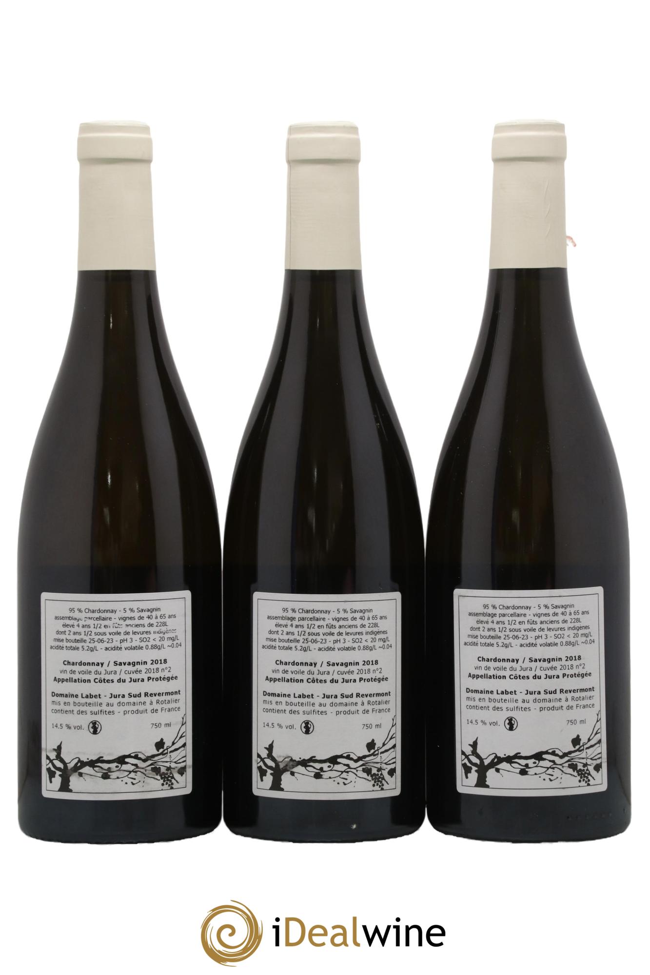 Côtes du Jura Vin de Voile Chardonnay-Savagnin cuvée de garde Romain - Julien  - Charline Labet Cuvée n°2 2018 - Lotto di 3 bottiglie - 1