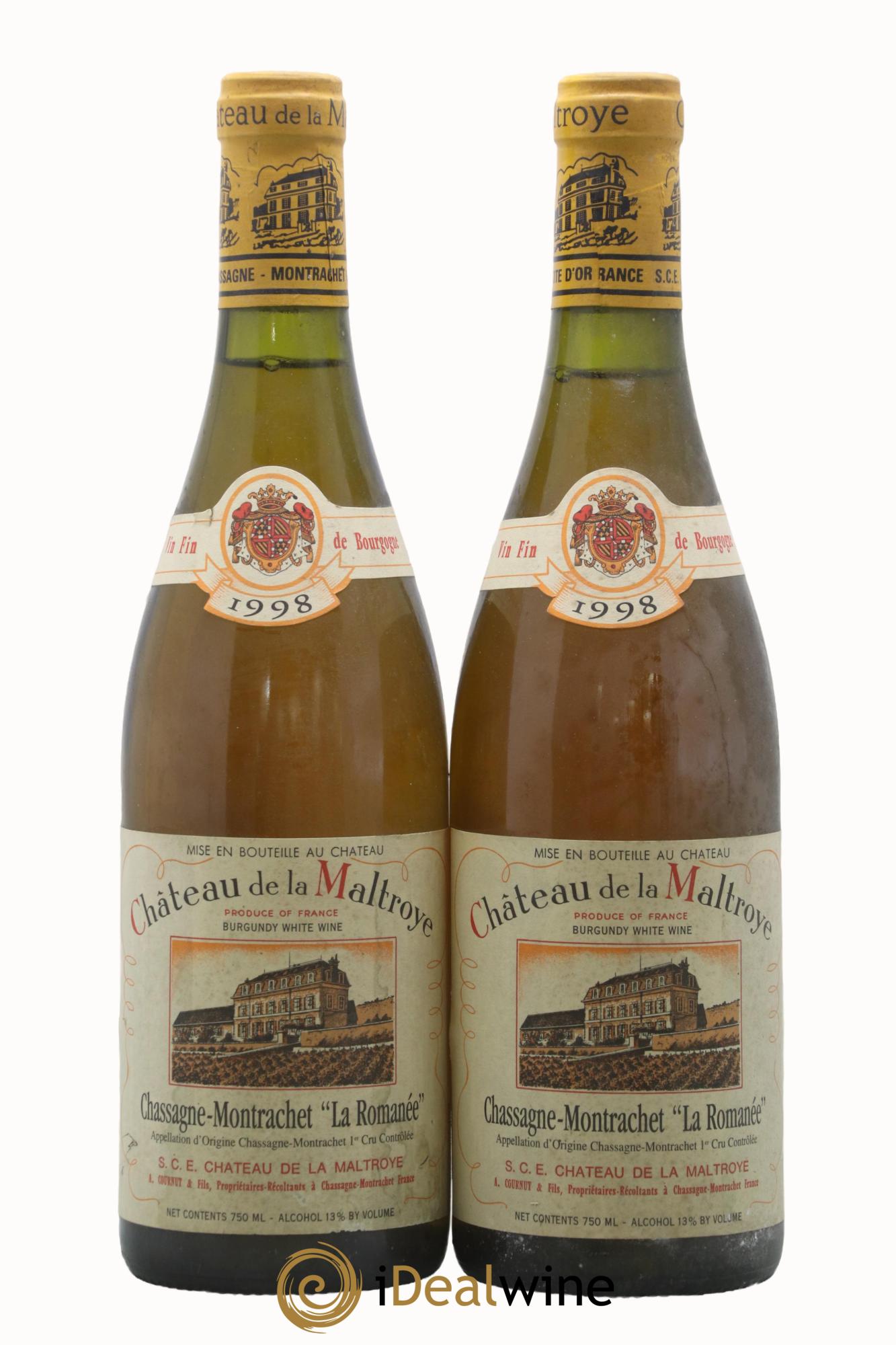 Chassagne-Montrachet 1er Cru La Romanée Château de la Maltroye 1998 - Posten von 2 Flaschen - 0