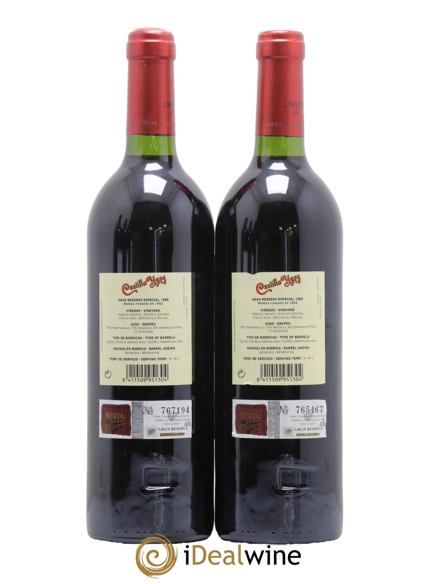Rioja DOCA Castillo Ygay Reserva Especial Marqués de Murrieta  1995 - Posten von 2 Flaschen - 1