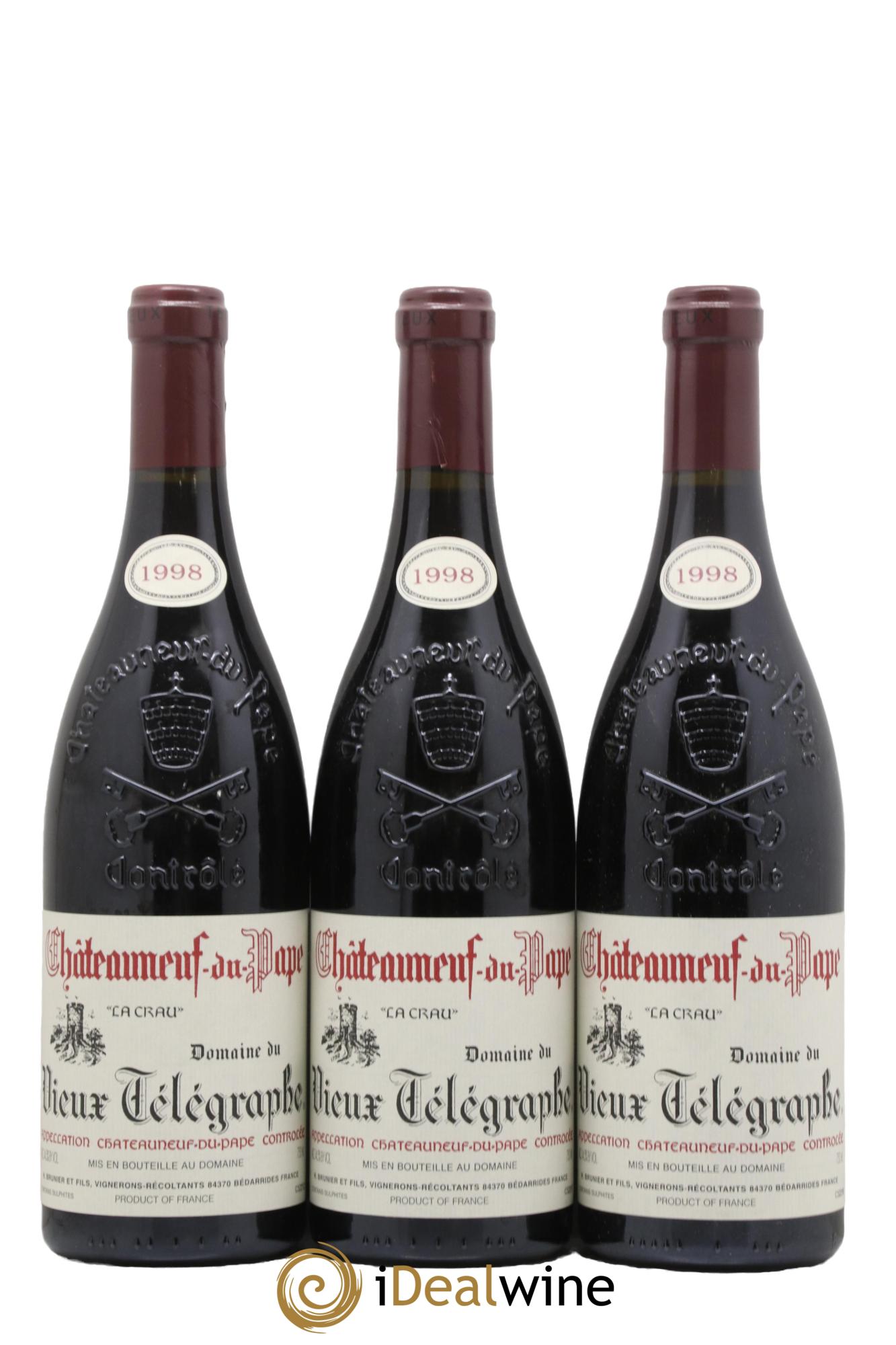 Châteauneuf-du-Pape Vieux Télégraphe (Domaine du) Vignobles Brunier 1998 - Lotto di 3 bottiglie - 0