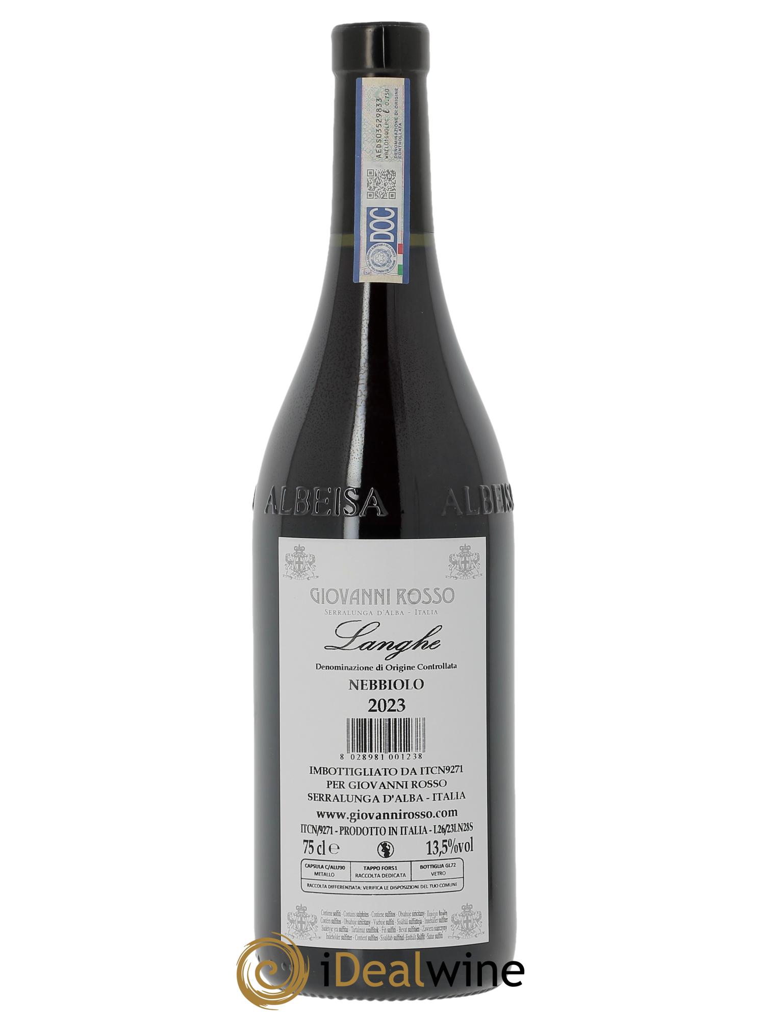 Langhe Giovanni Rosso Nebbiolo 2023 - Lot de 1 bouteille - 1