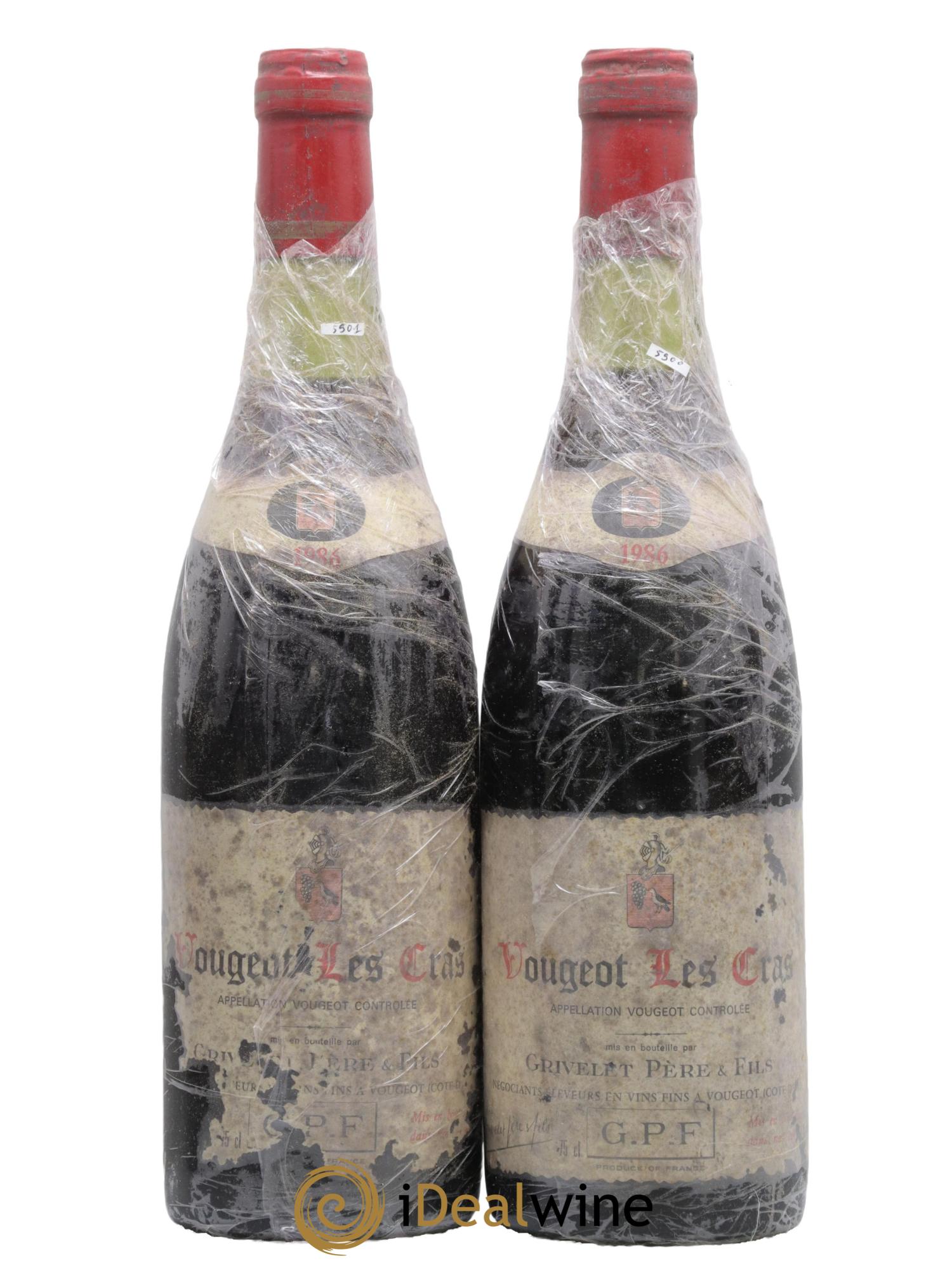 Vougeot Les Cras Grivelet Père Et Fils 1986 - Lot de 2 bouteilles - 0