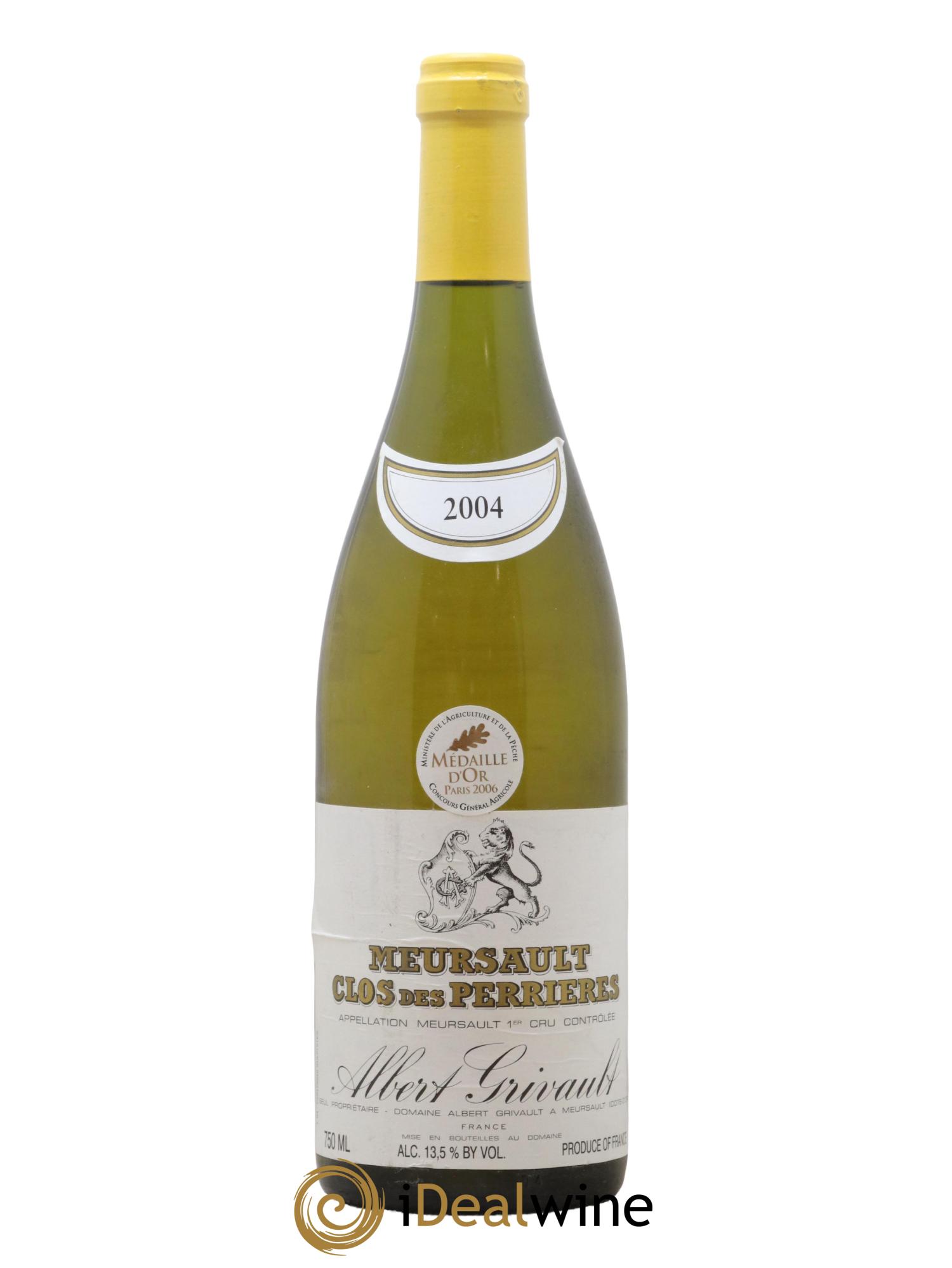 Meursault 1er Cru Clos des Perrières Monopole Albert Grivault 2004 - Lot de 1 bouteille - 0