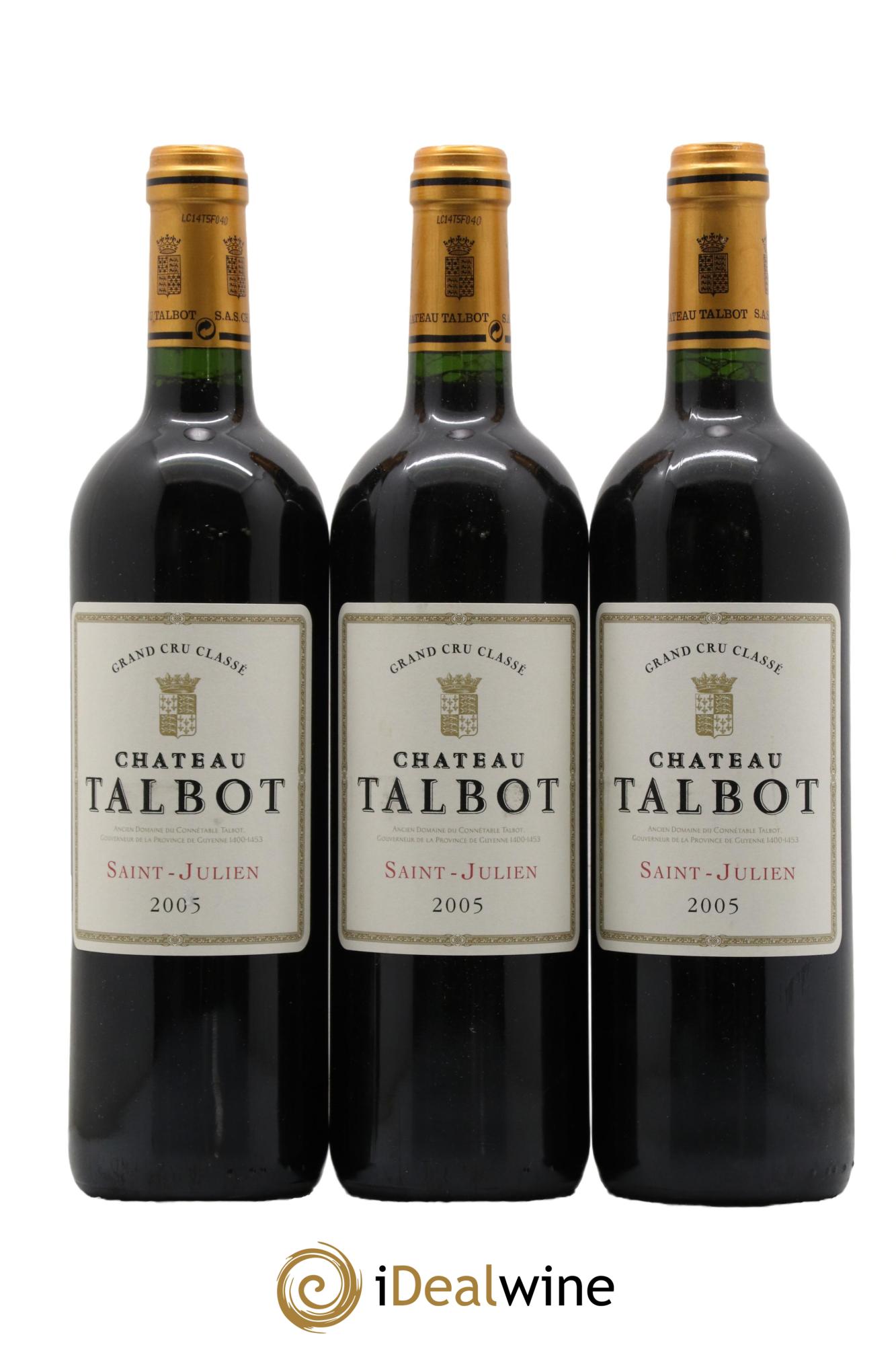 Château Talbot 4ème Grand Cru Classé 2005 - Lot of 3 bottles - 0
