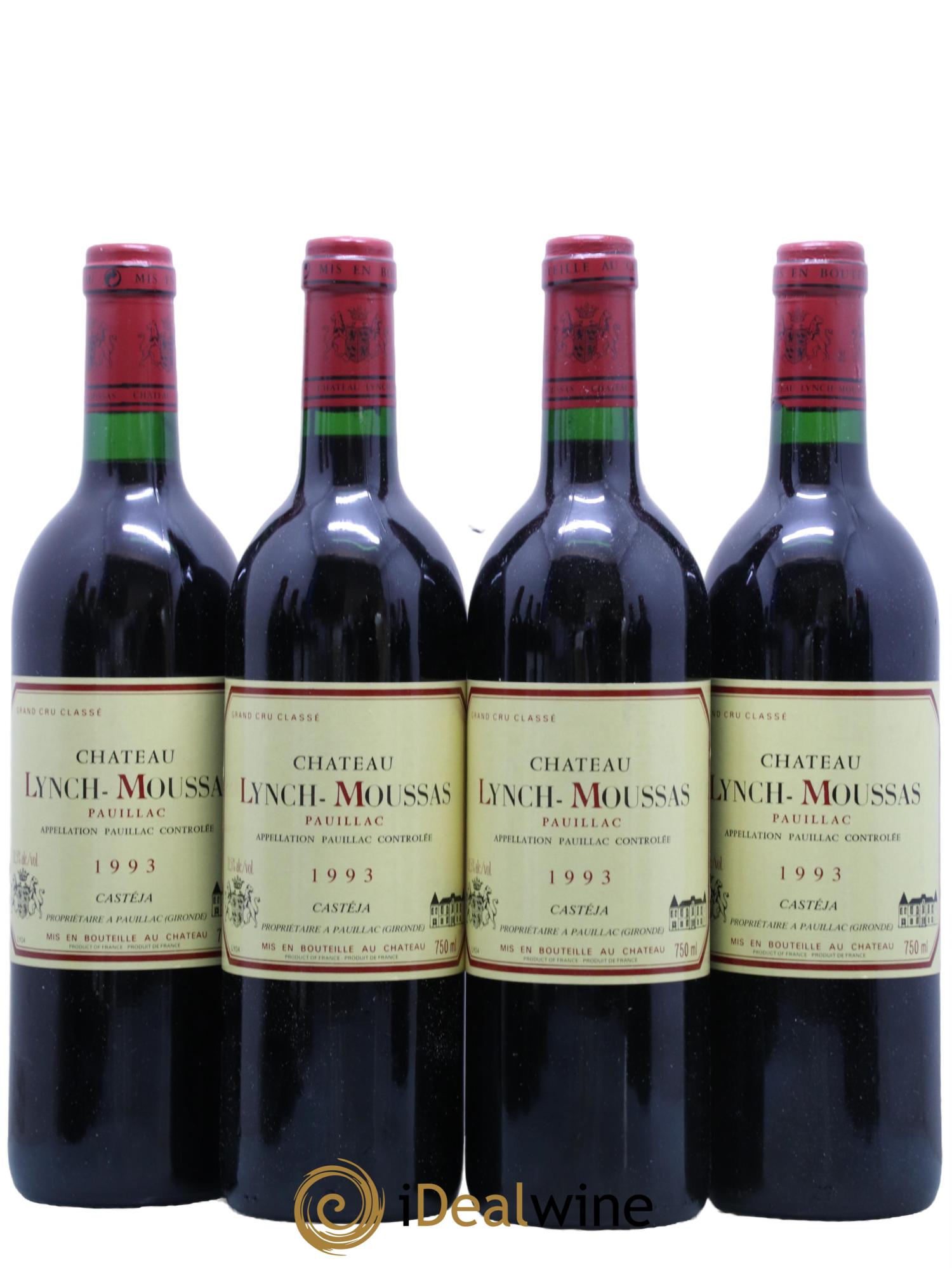 Château Lynch Moussas 5ème Grand Cru Classé 1993 - Lot de 4 bouteilles - 0