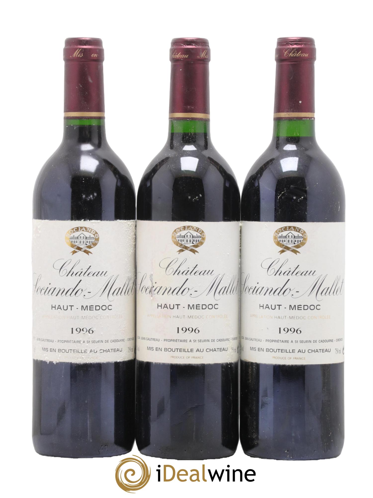 Château Sociando Mallet 1996 - Lotto di 3 bottiglie - 0