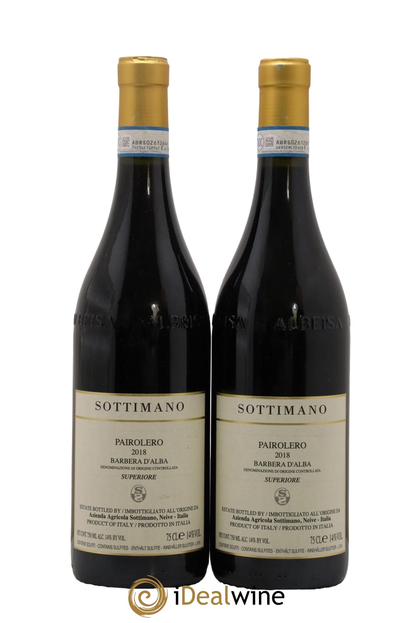 Barbera d'Alba Pairolero Sottimano 2018 - Lot de 2 bouteilles - 0