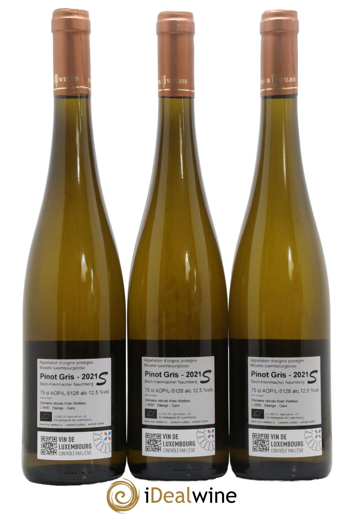 Vins Etrangers Moselle Luxembourgeoise Bech Kleinmacher Naumberg Pinot Gris Krier Welbes 2021 - Lot de 3 bouteilles - 1