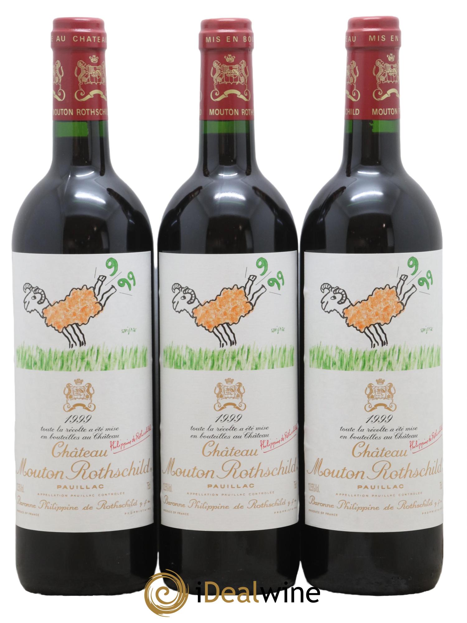 Château Mouton Rothschild 1er Grand Cru Classé 1999 - Lot de 3 bouteilles - 0