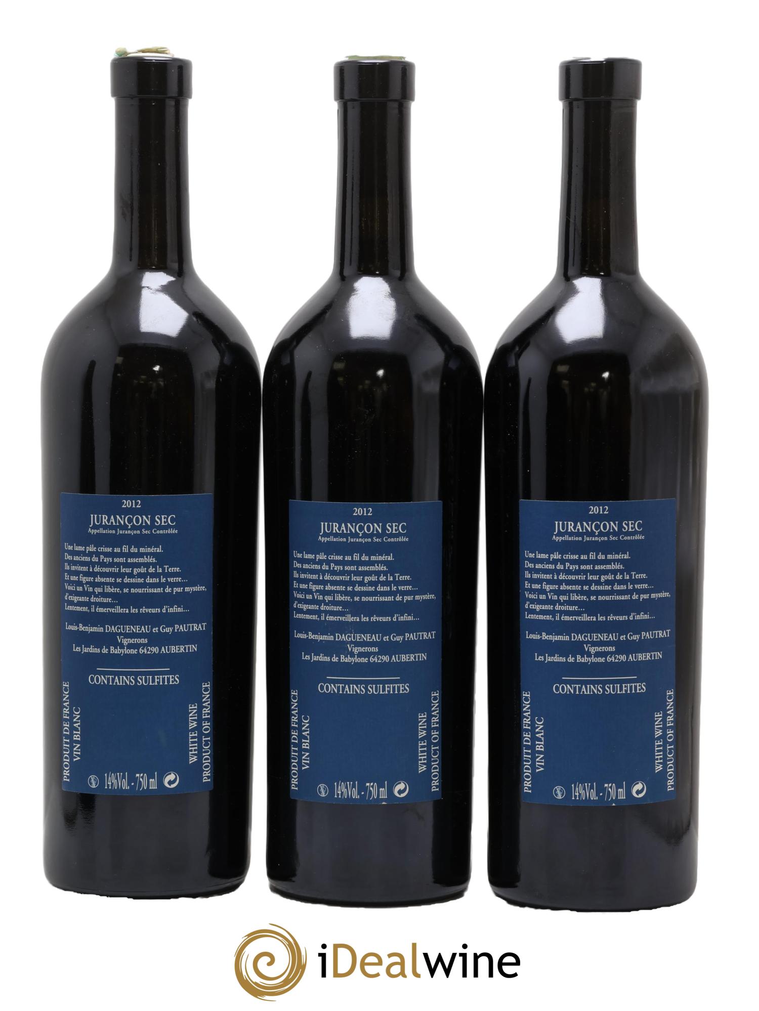 Vin de France(anciennement Jurançon) Les Jardins de Babylone Sec Didier Dagueneau 2012 - Lot de 3 bouteilles - 1