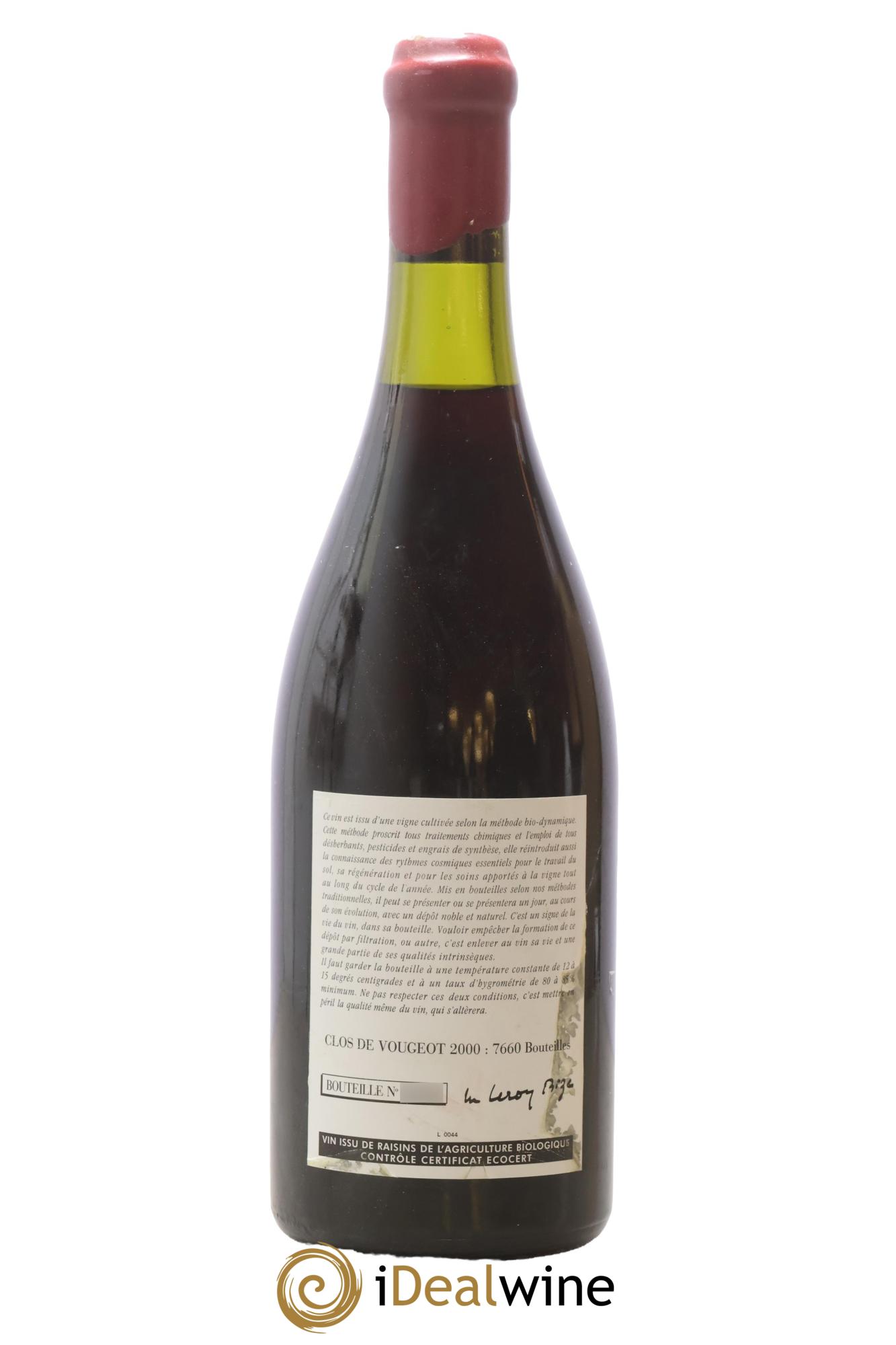 Clos de Vougeot Grand Cru Leroy (Domaine) 2000 - Lot de 1 bouteille - 1