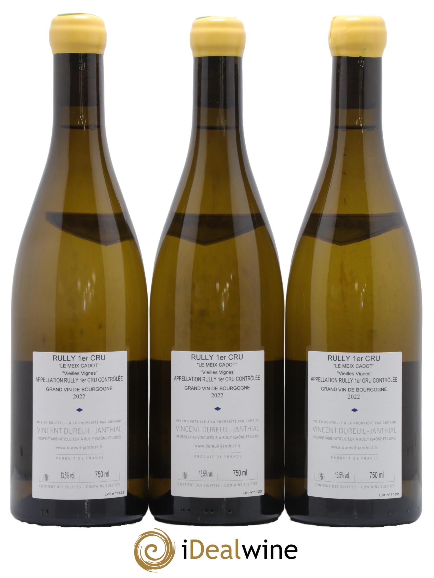 Rully 1er Cru Le Meix Cadot Vieilles Vignes Vincent Dureuil-Janthial 2022 - Lot de 3 bouteilles - 1